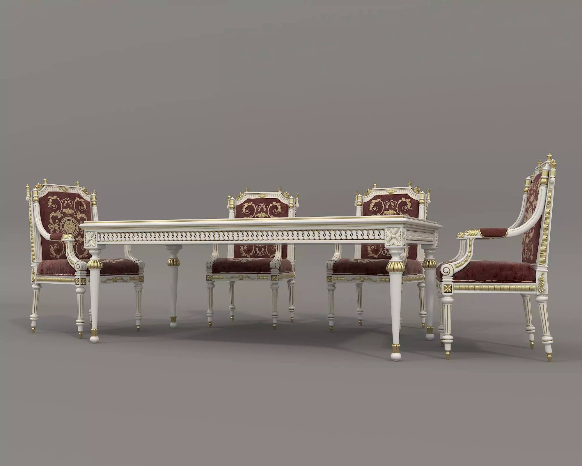 Classic European style Dining Table and Chairs 43 3D model_2