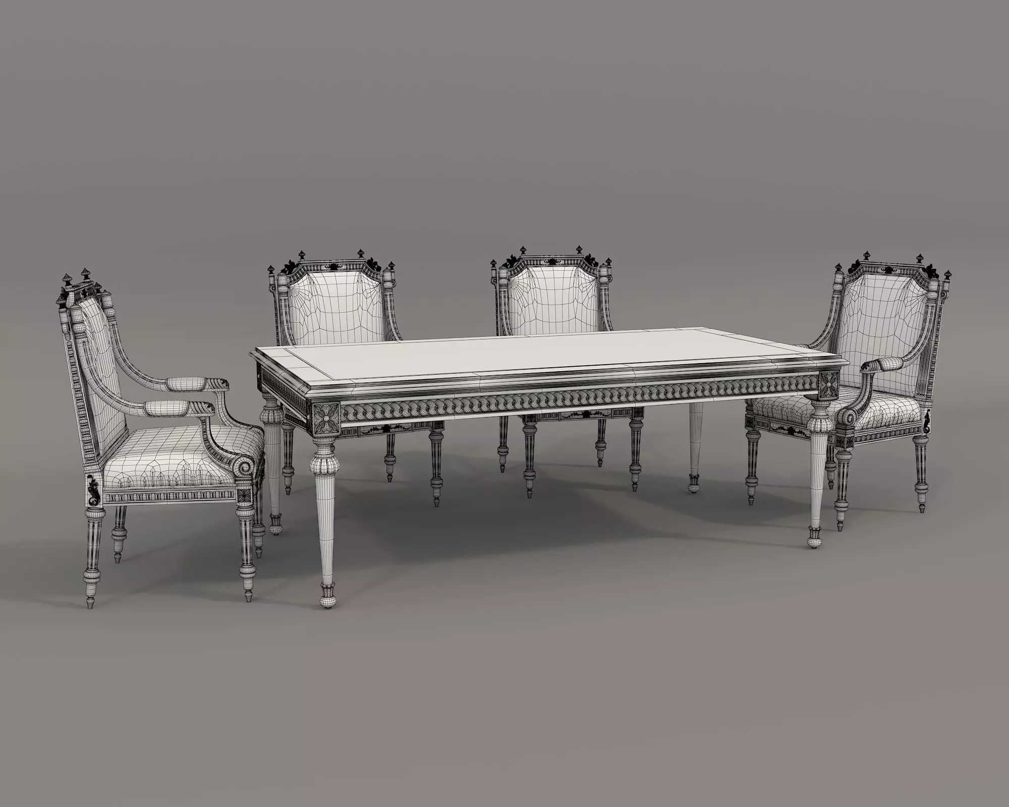 Classic European style Dining Table and Chairs 43 3D model_8