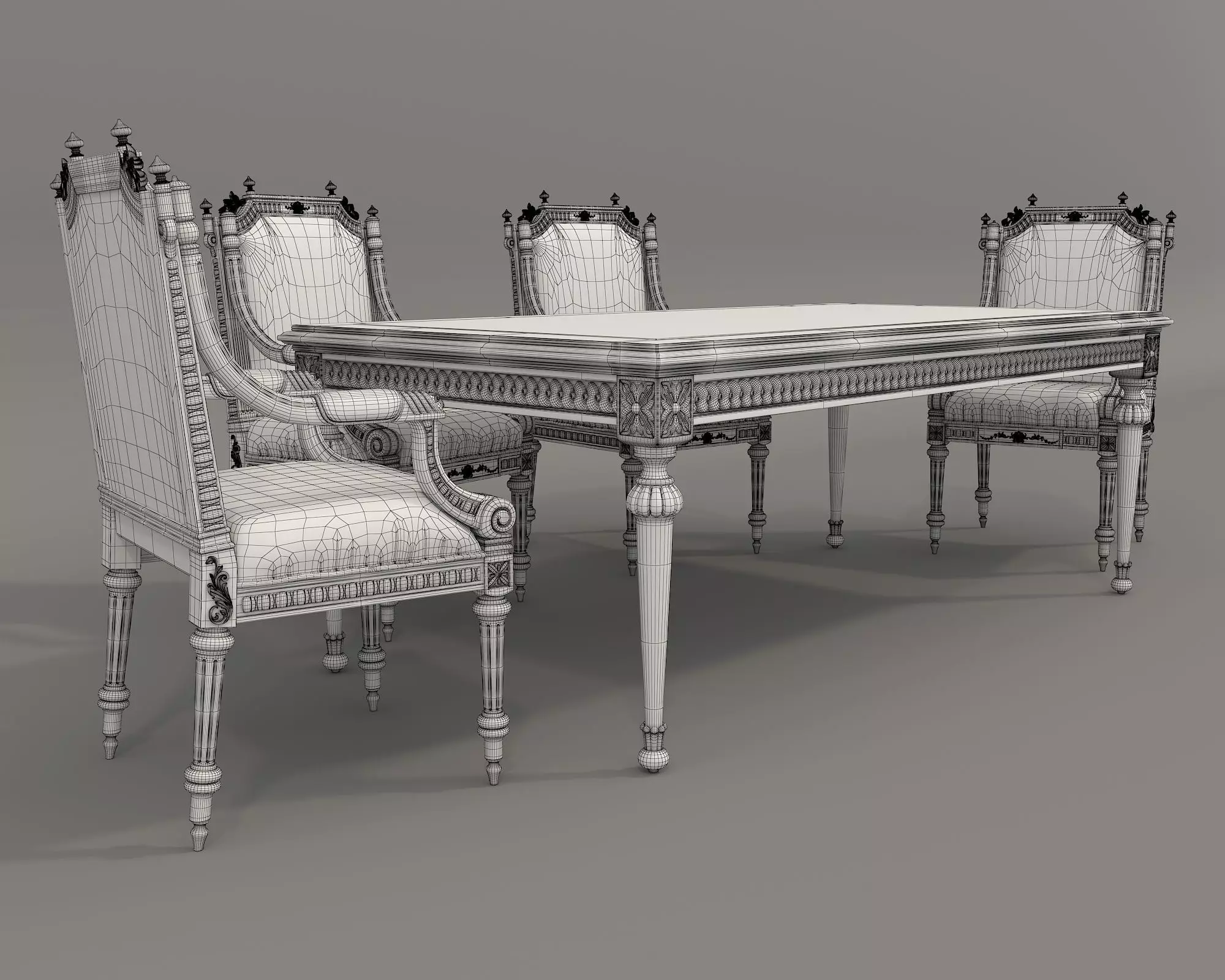 Classic European style Dining Table and Chairs 43 3D model_9
