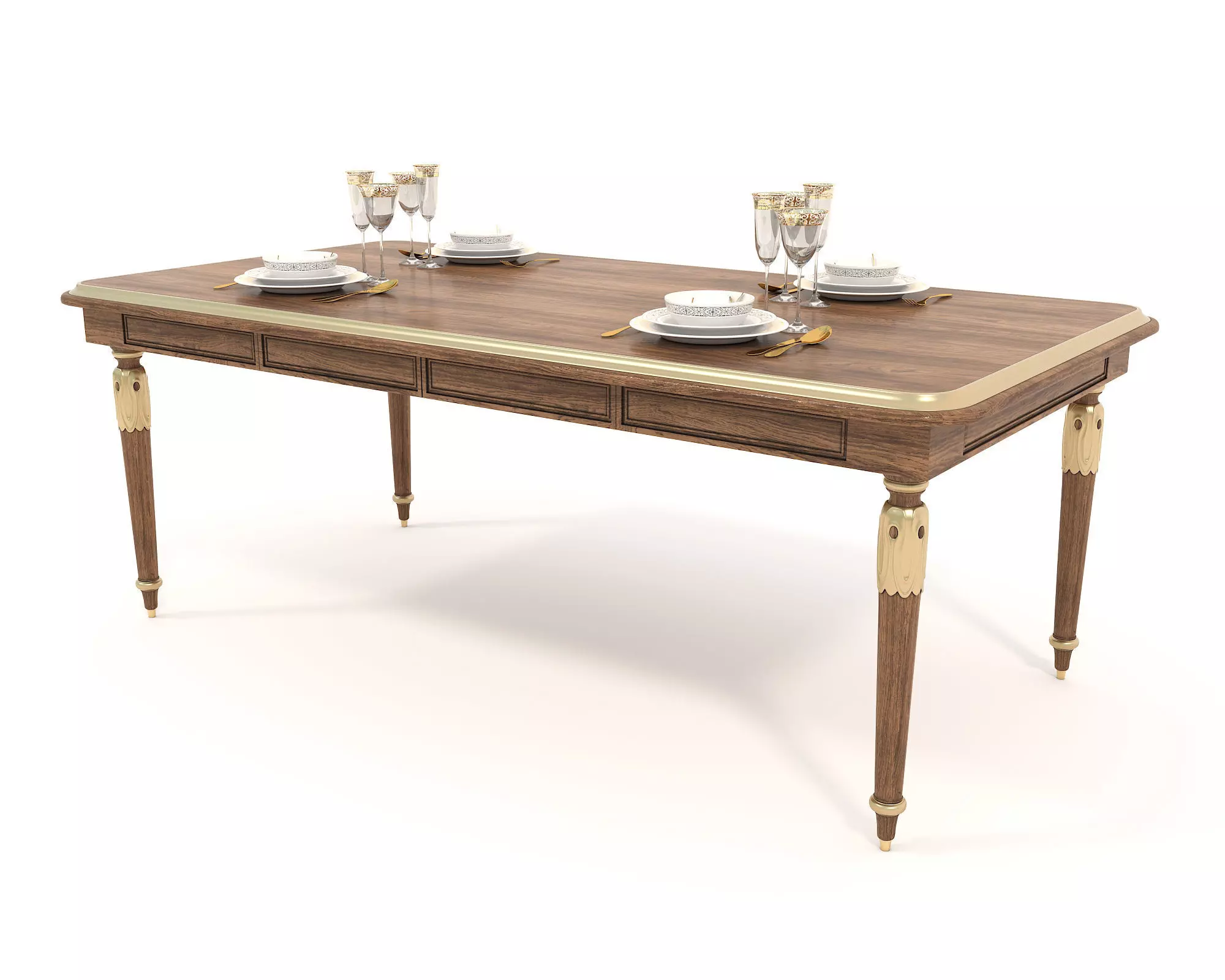 Classic European style Dining Table and Chairs 46 3D model_7