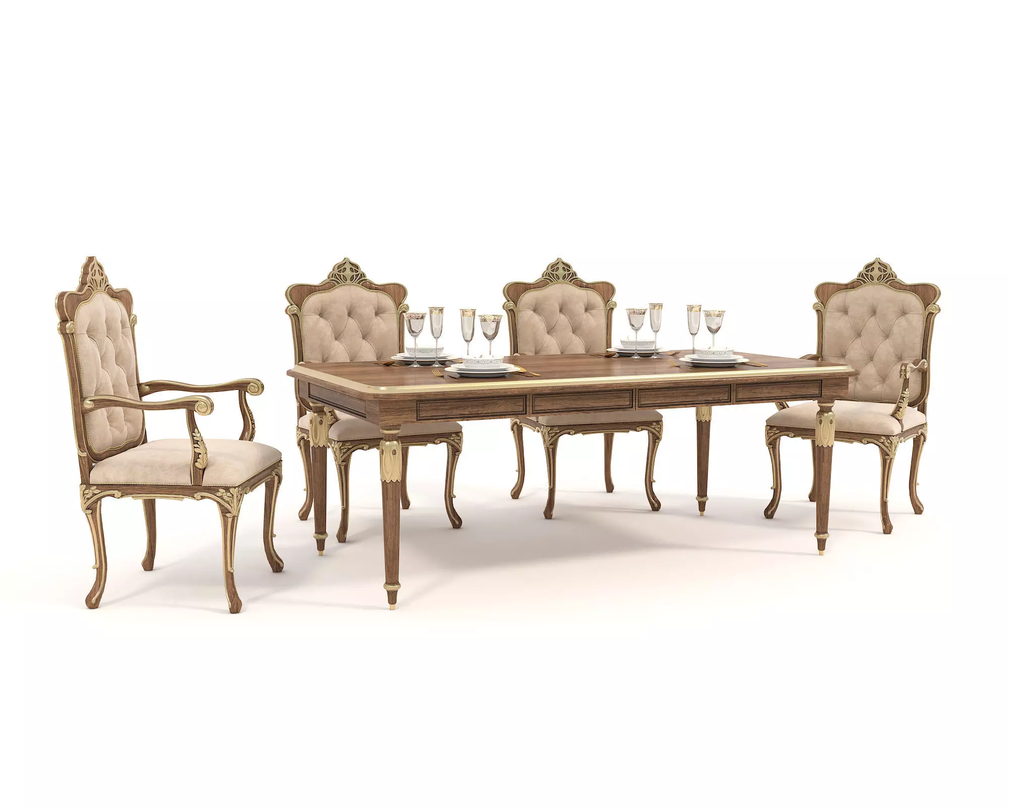 Classic European style Dining Table and Chairs 46 3D model_0
