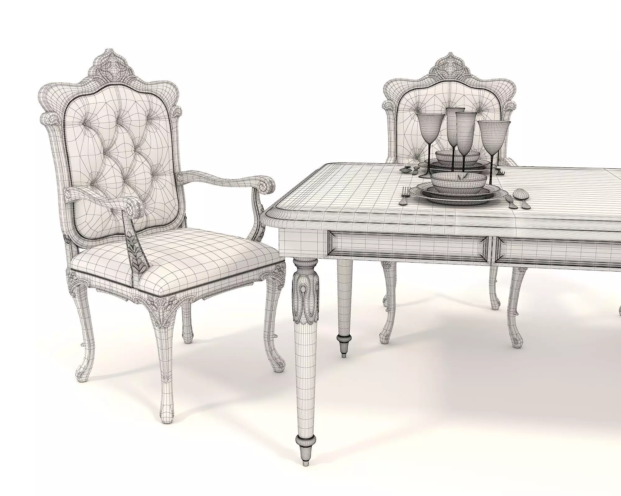 Classic European style Dining Table and Chairs 46 3D model_9
