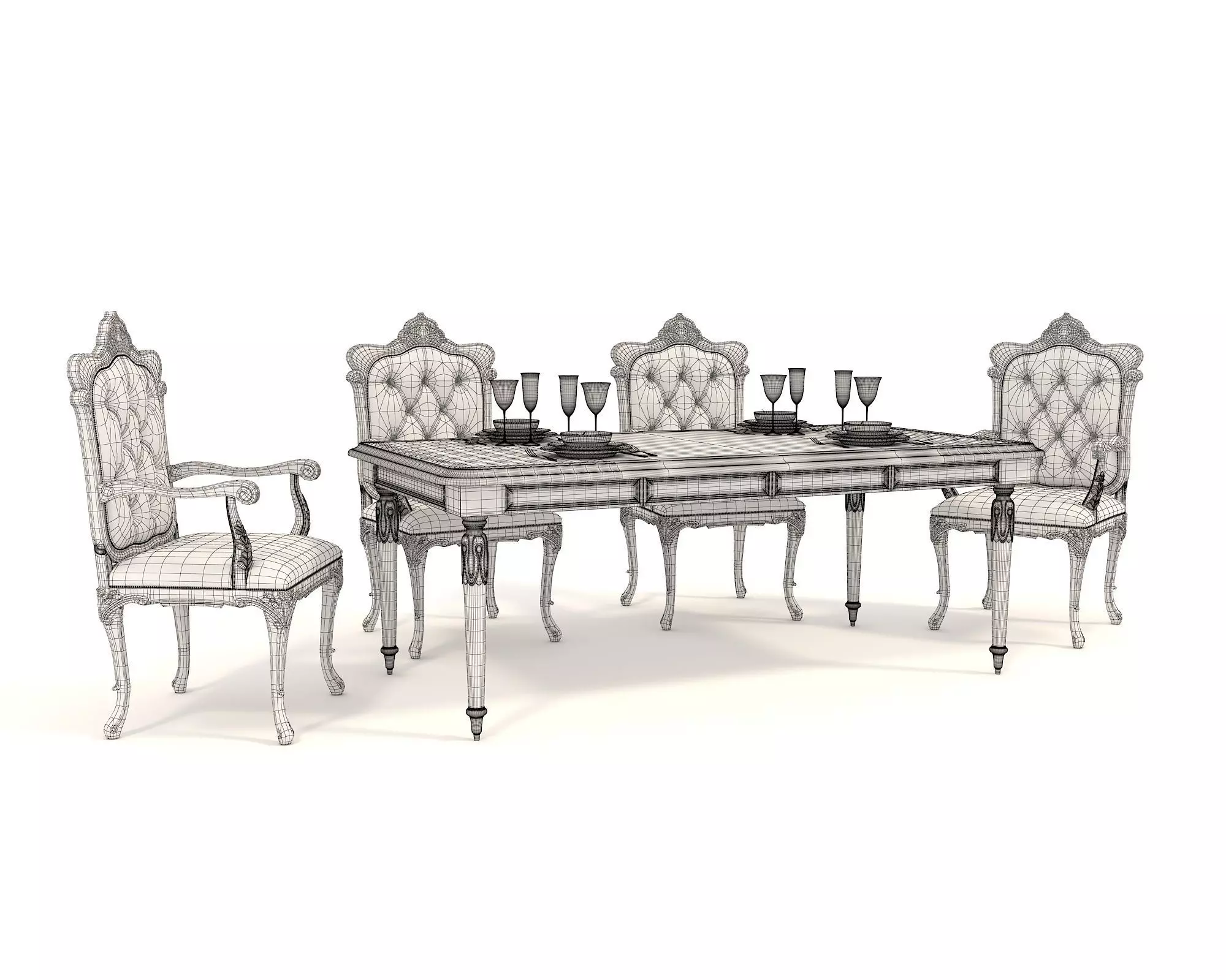 Classic European style Dining Table and Chairs 46 3D model_8
