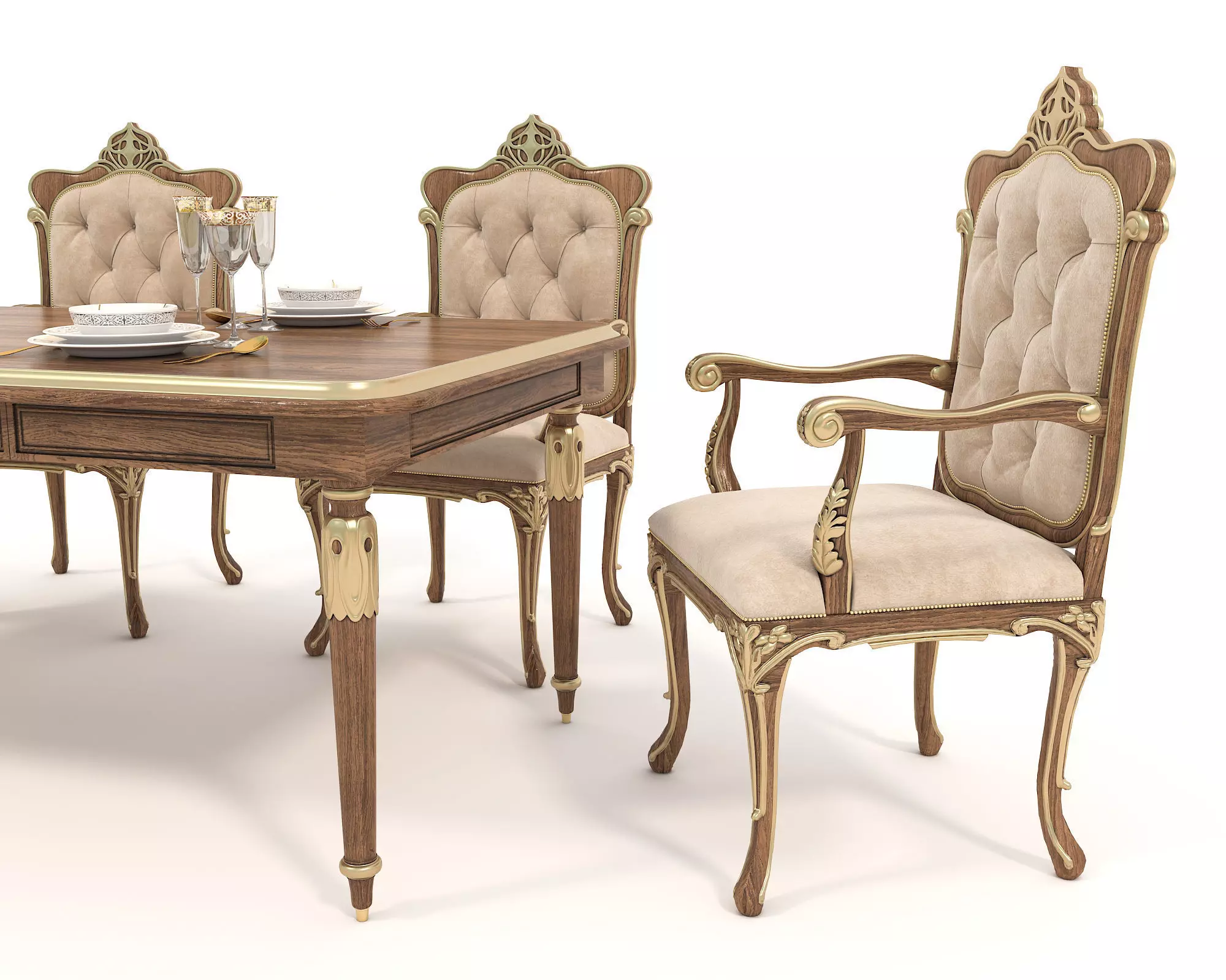 Classic European style Dining Table and Chairs 46 3D model_4