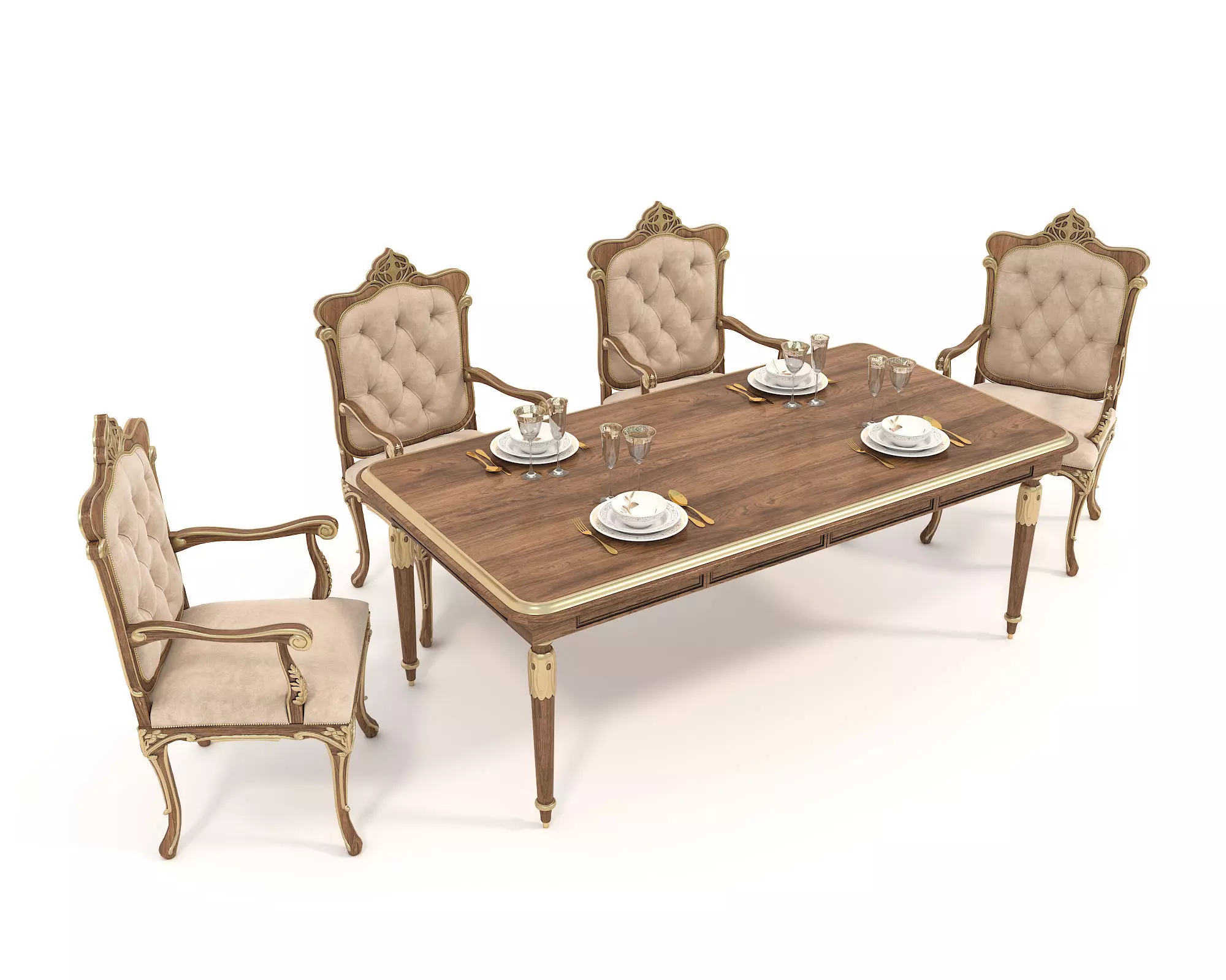 Classic European style Dining Table and Chairs 46 3D model_1