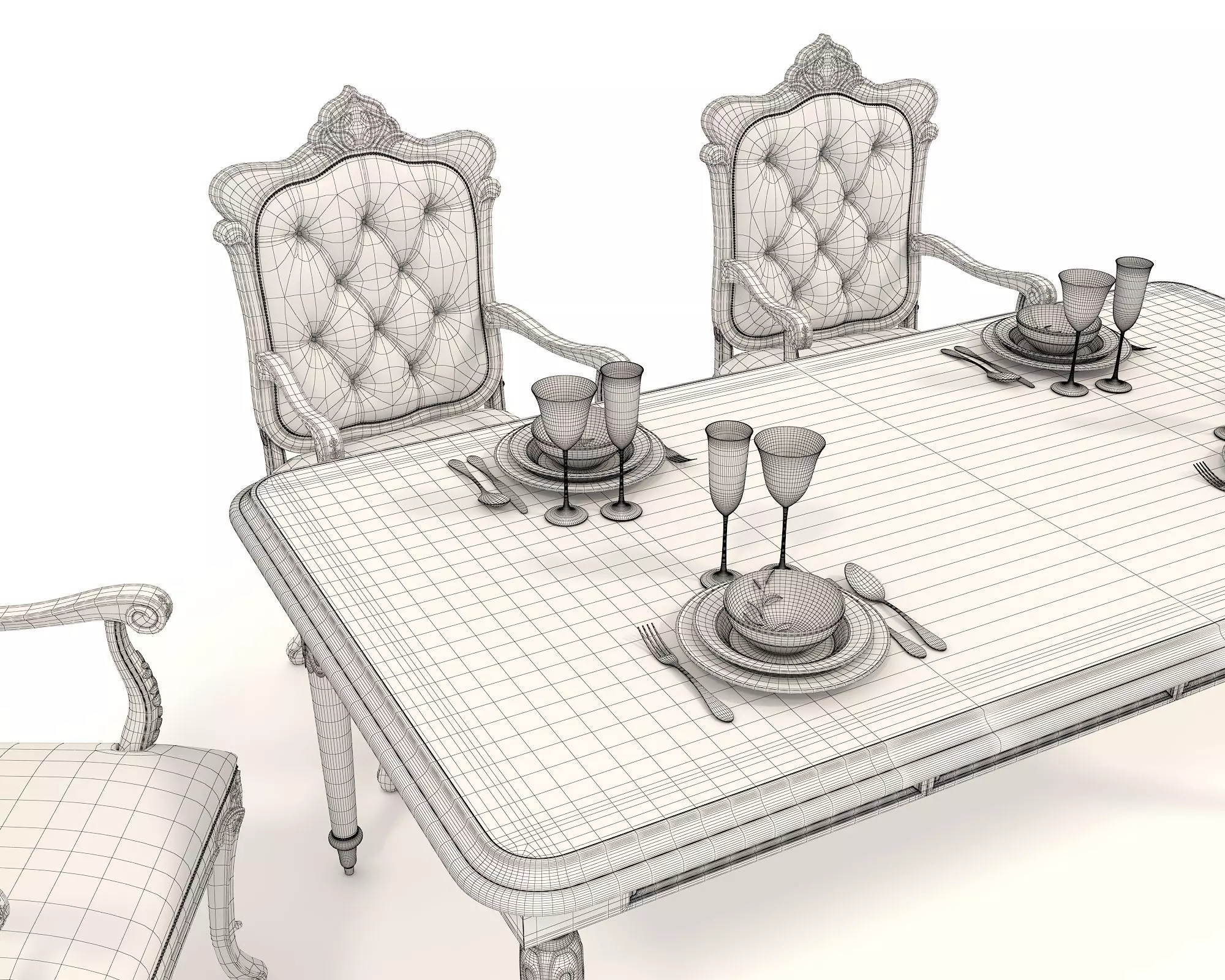Classic European style Dining Table and Chairs 46 3D model_10
