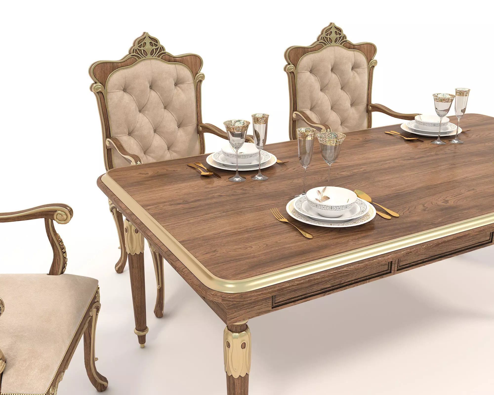 Classic European style Dining Table and Chairs 46 3D model_3