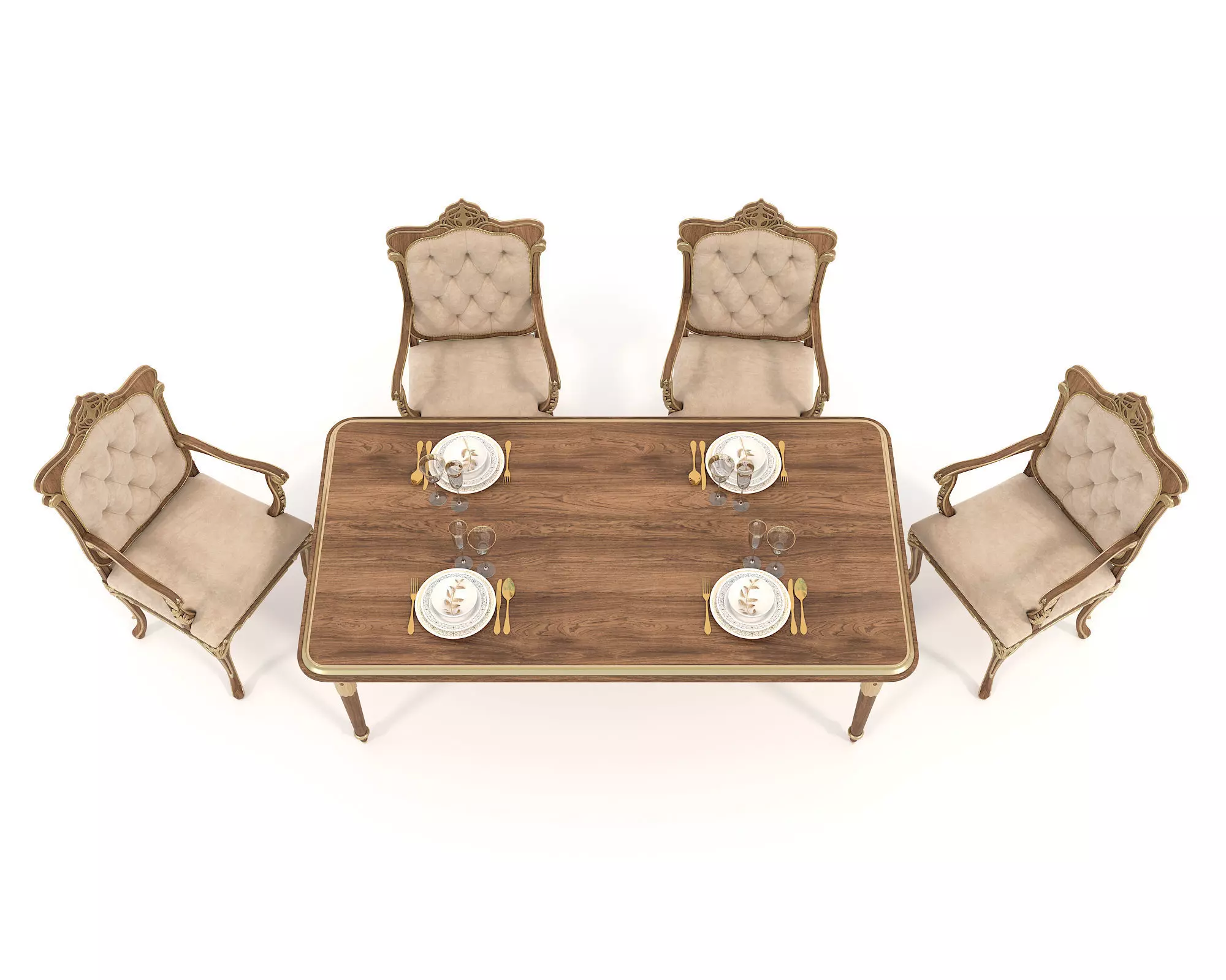 Classic European style Dining Table and Chairs 46 3D model_2