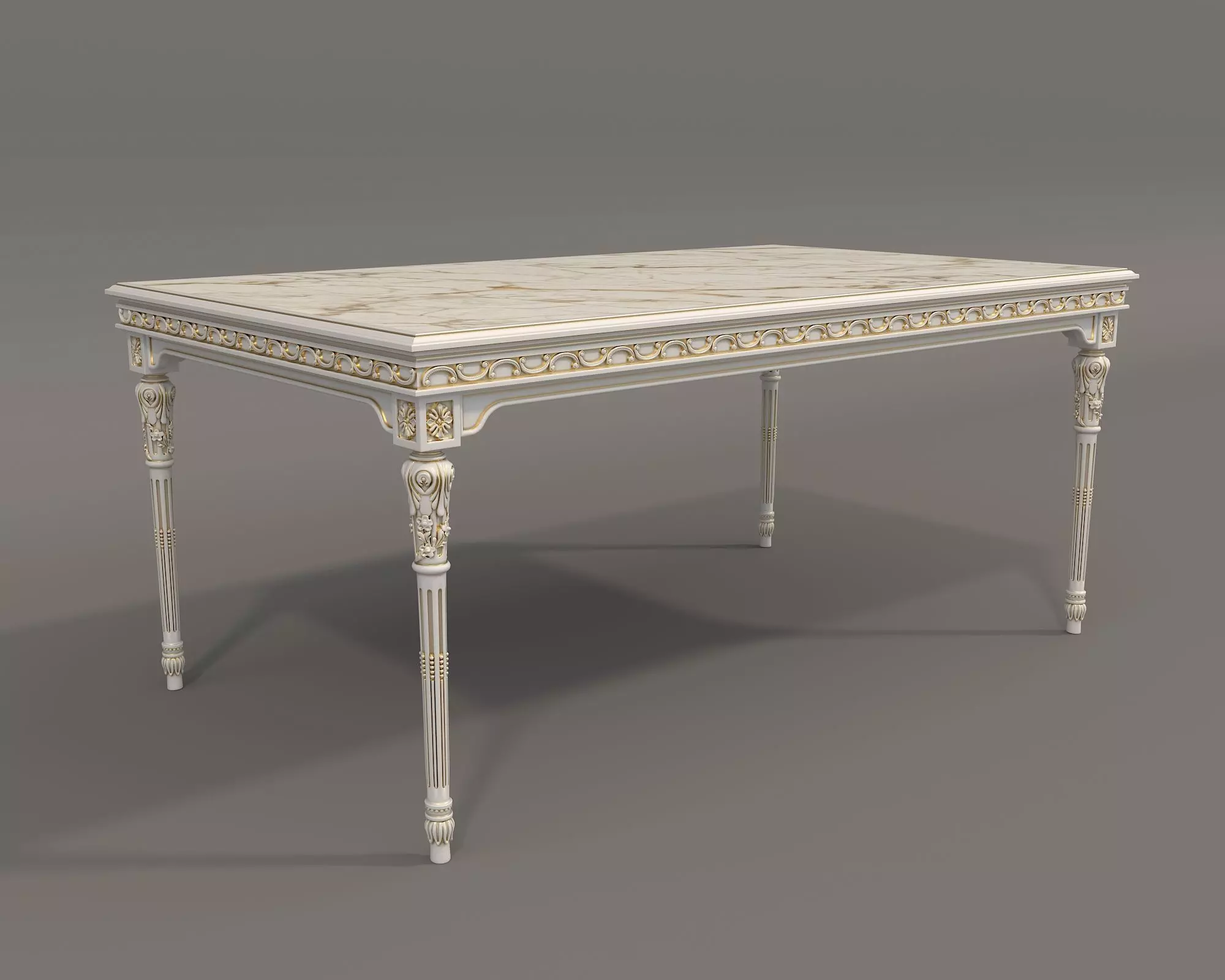 Classic European style Dining Table and Chairs 47 3D model_7