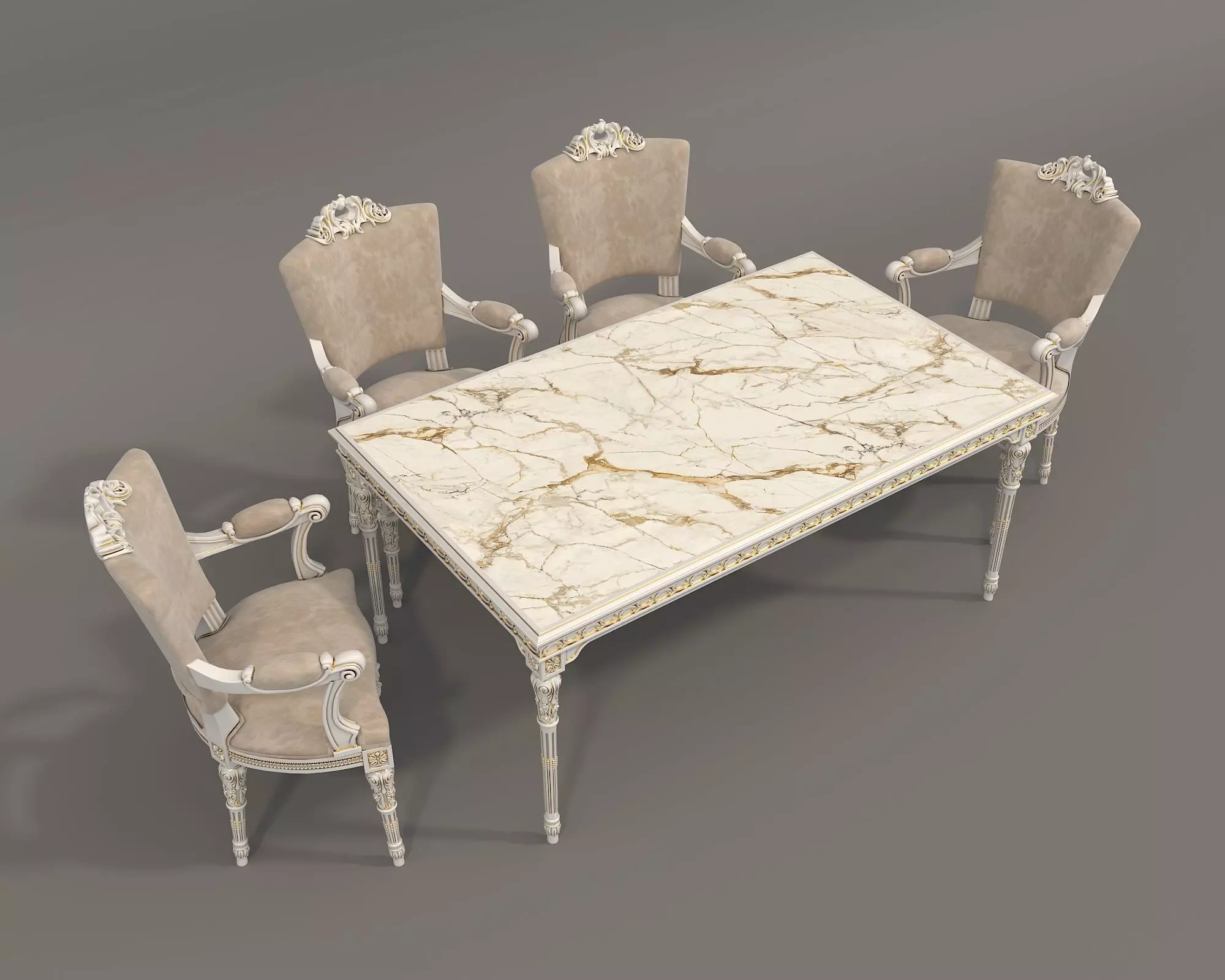 Classic European style Dining Table and Chairs 47 3D model_1