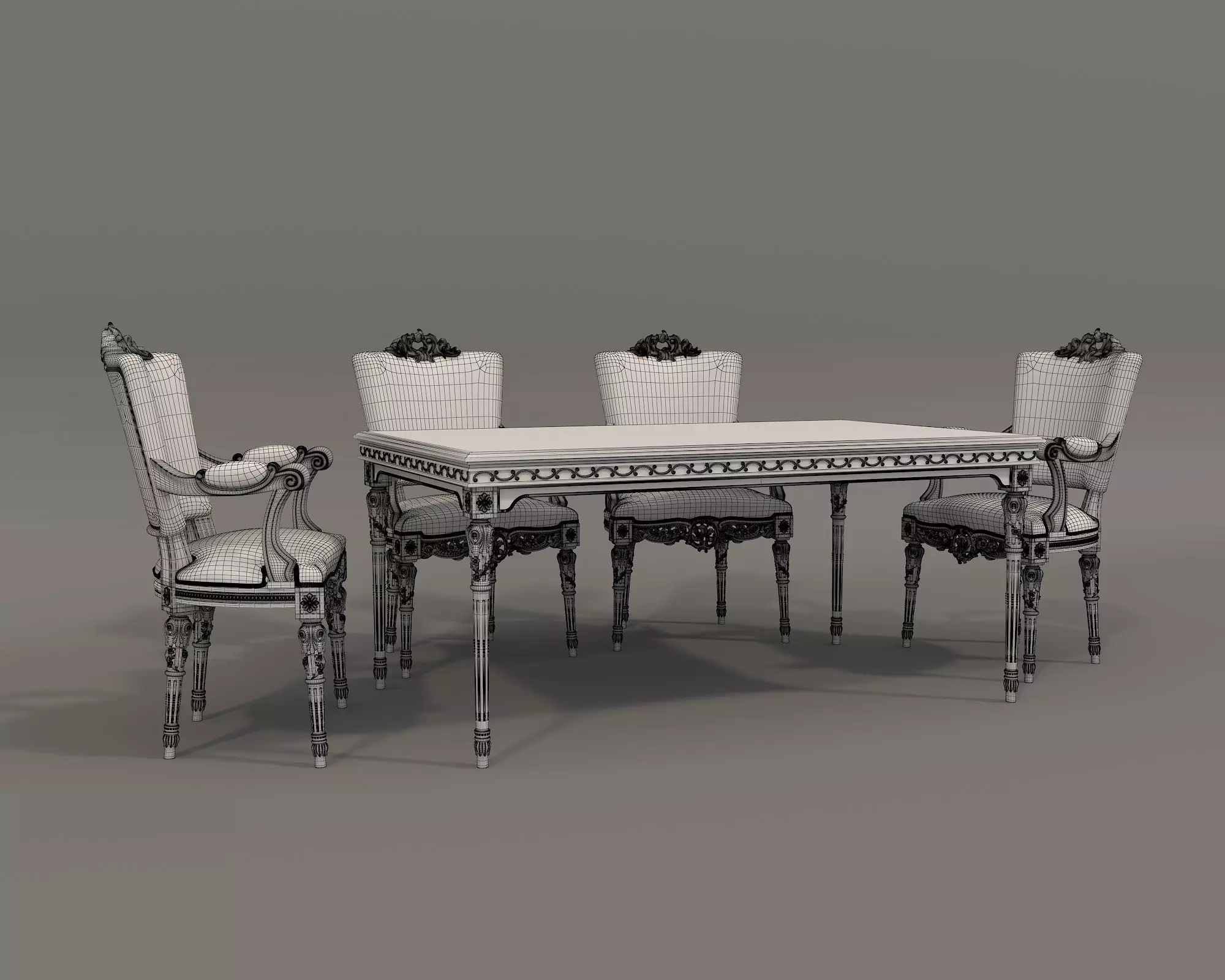 Classic European style Dining Table and Chairs 47 3D model_8