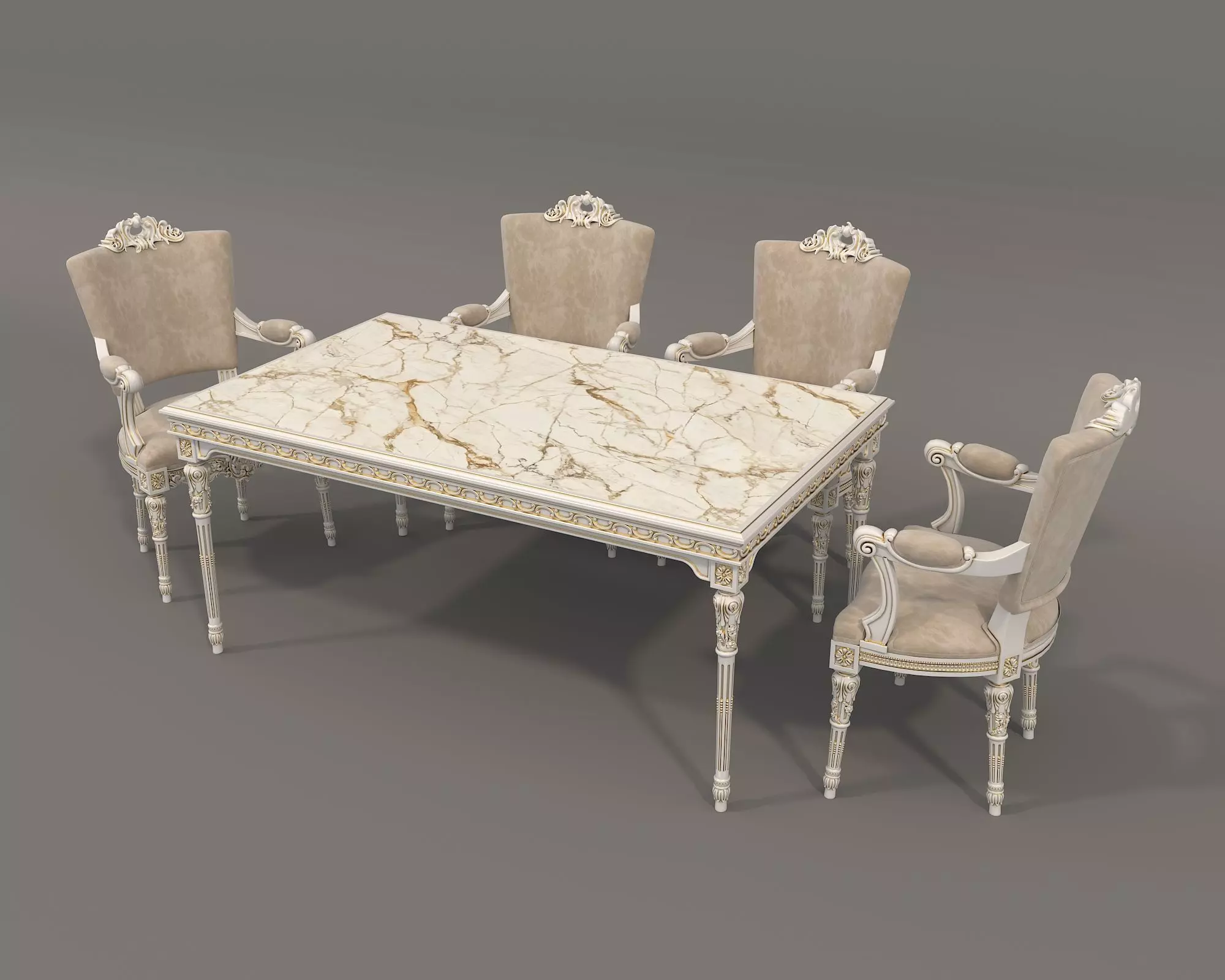 Classic European style Dining Table and Chairs 47 3D model_3