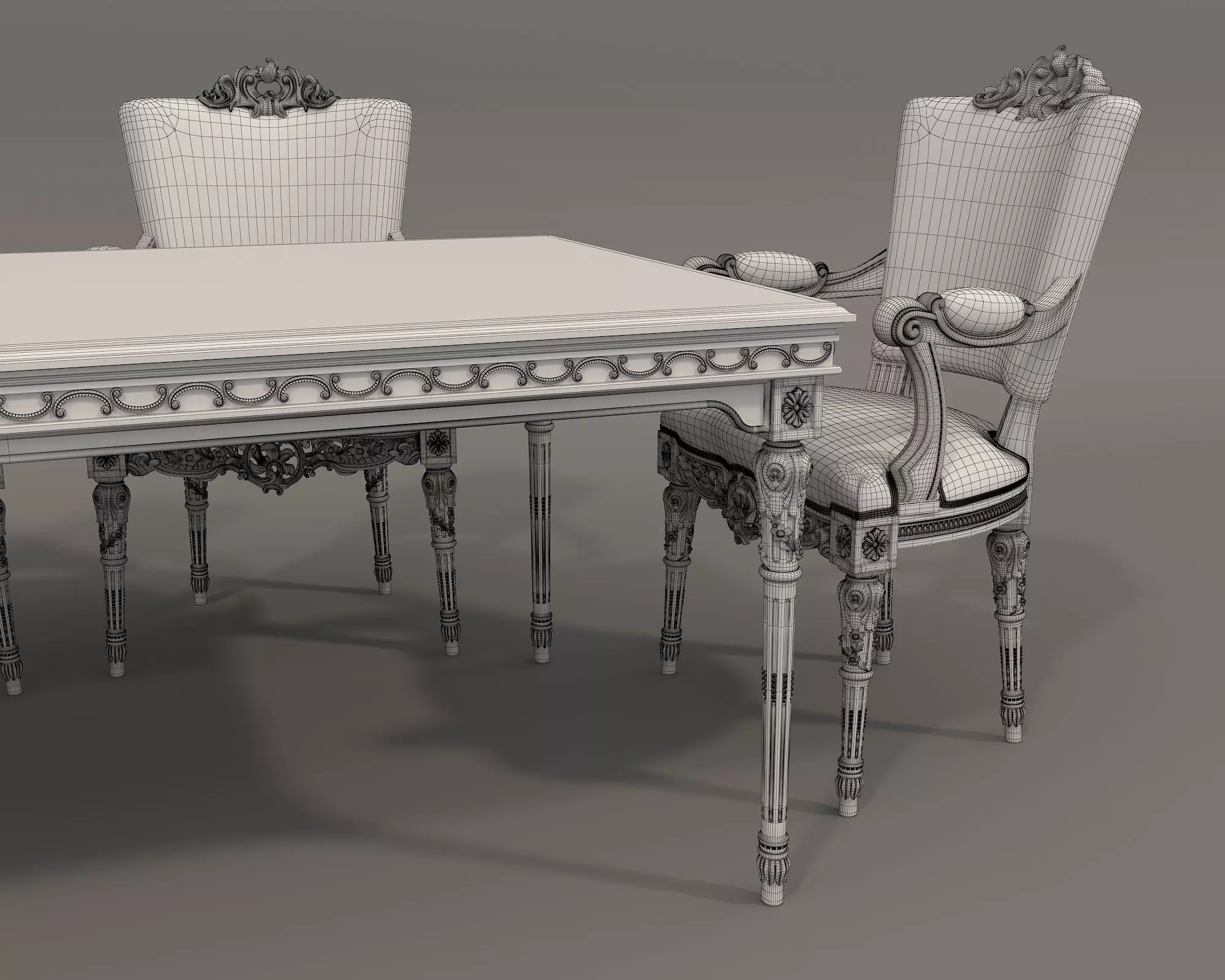 Classic European style Dining Table and Chairs 47 3D model_10