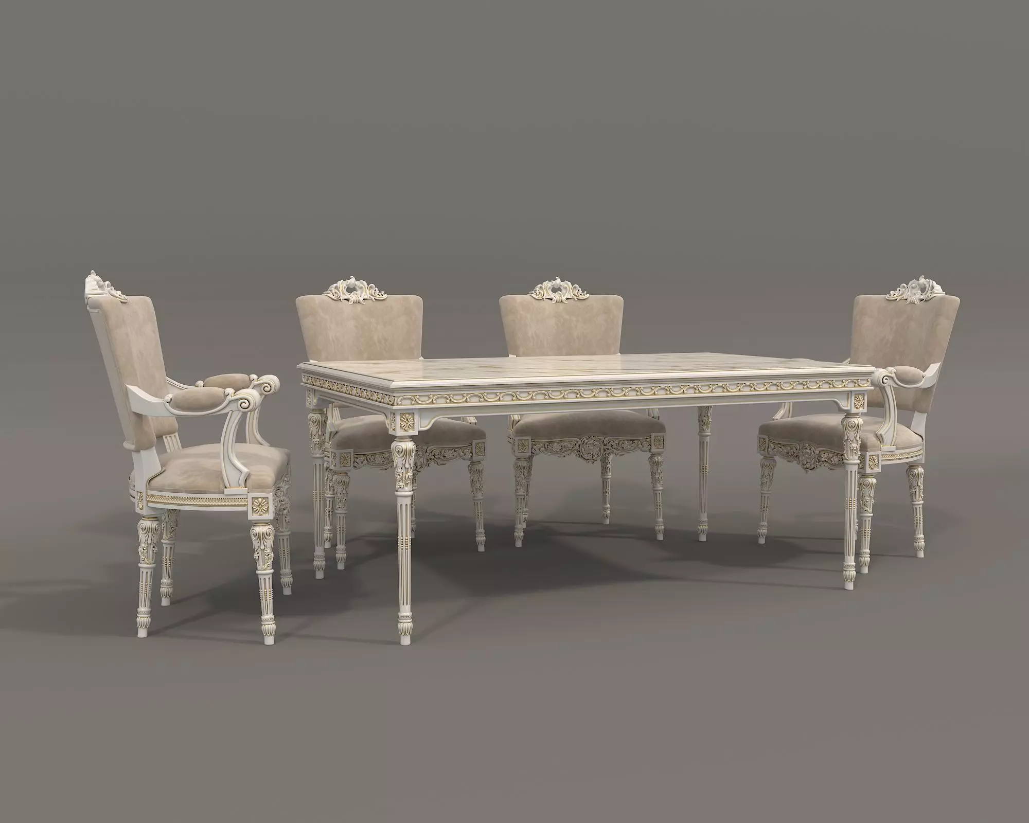 Classic European style Dining Table and Chairs 47 3D model_0