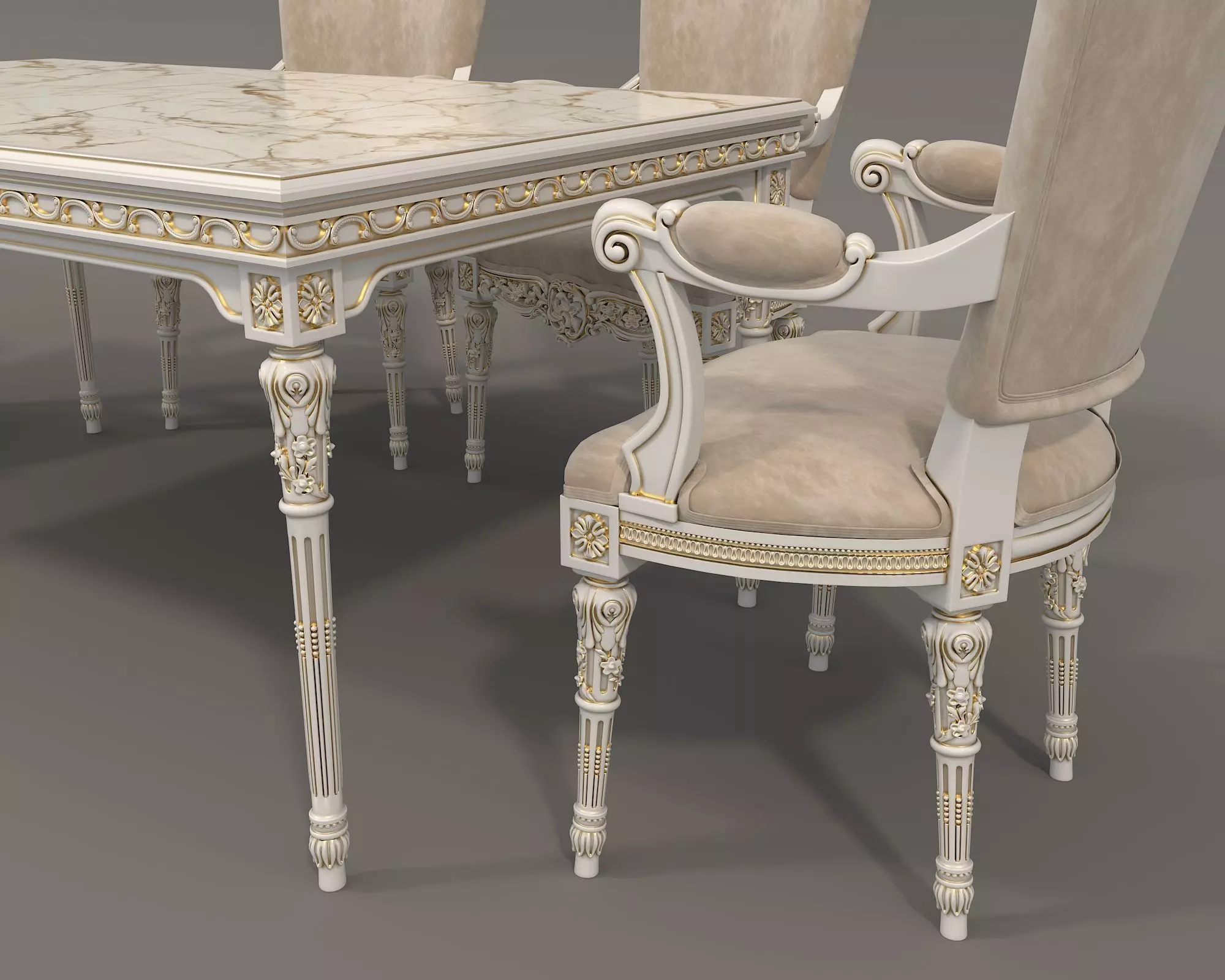 Classic European style Dining Table and Chairs 47 3D model_5