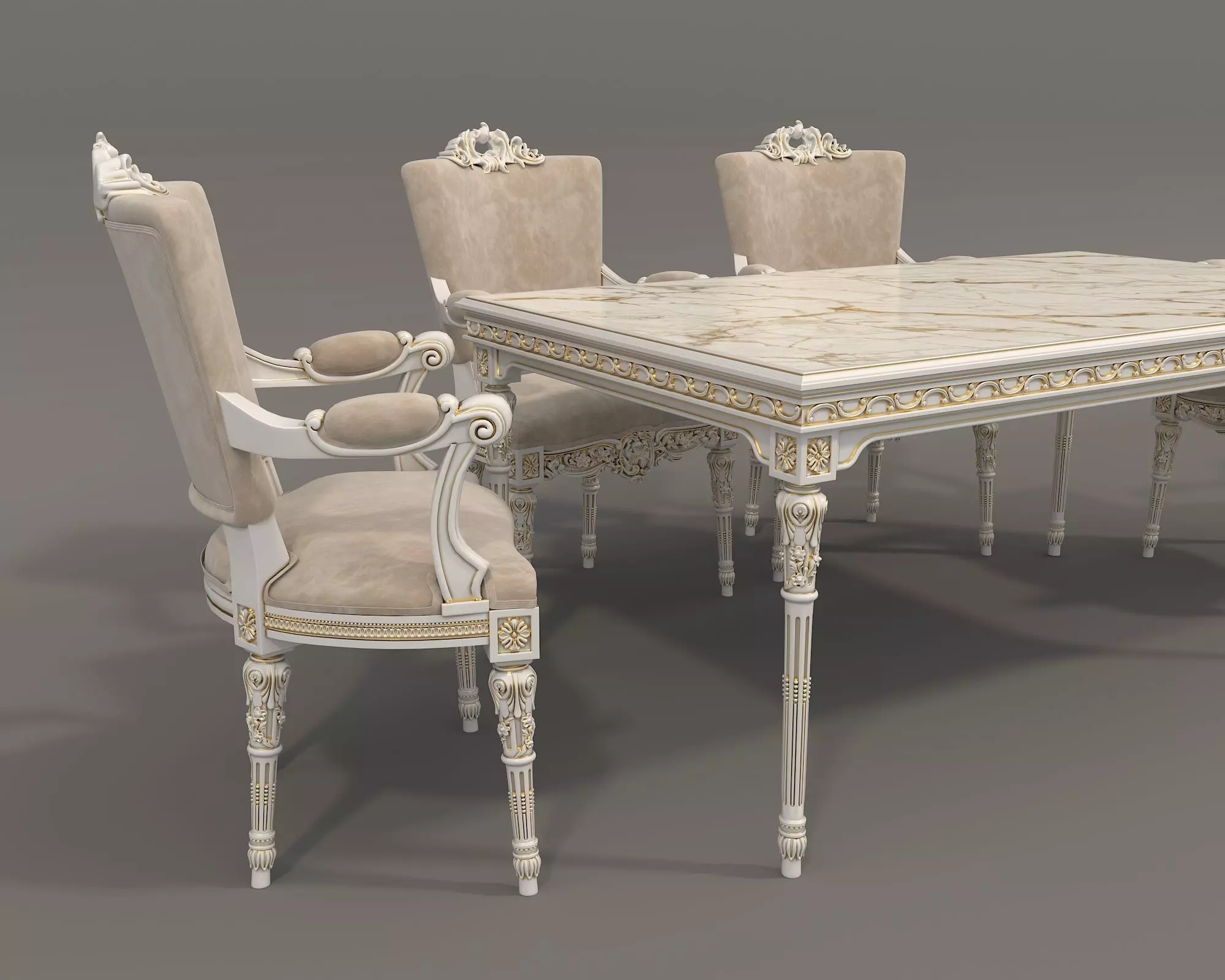 Classic European style Dining Table and Chairs 47 3D model_2