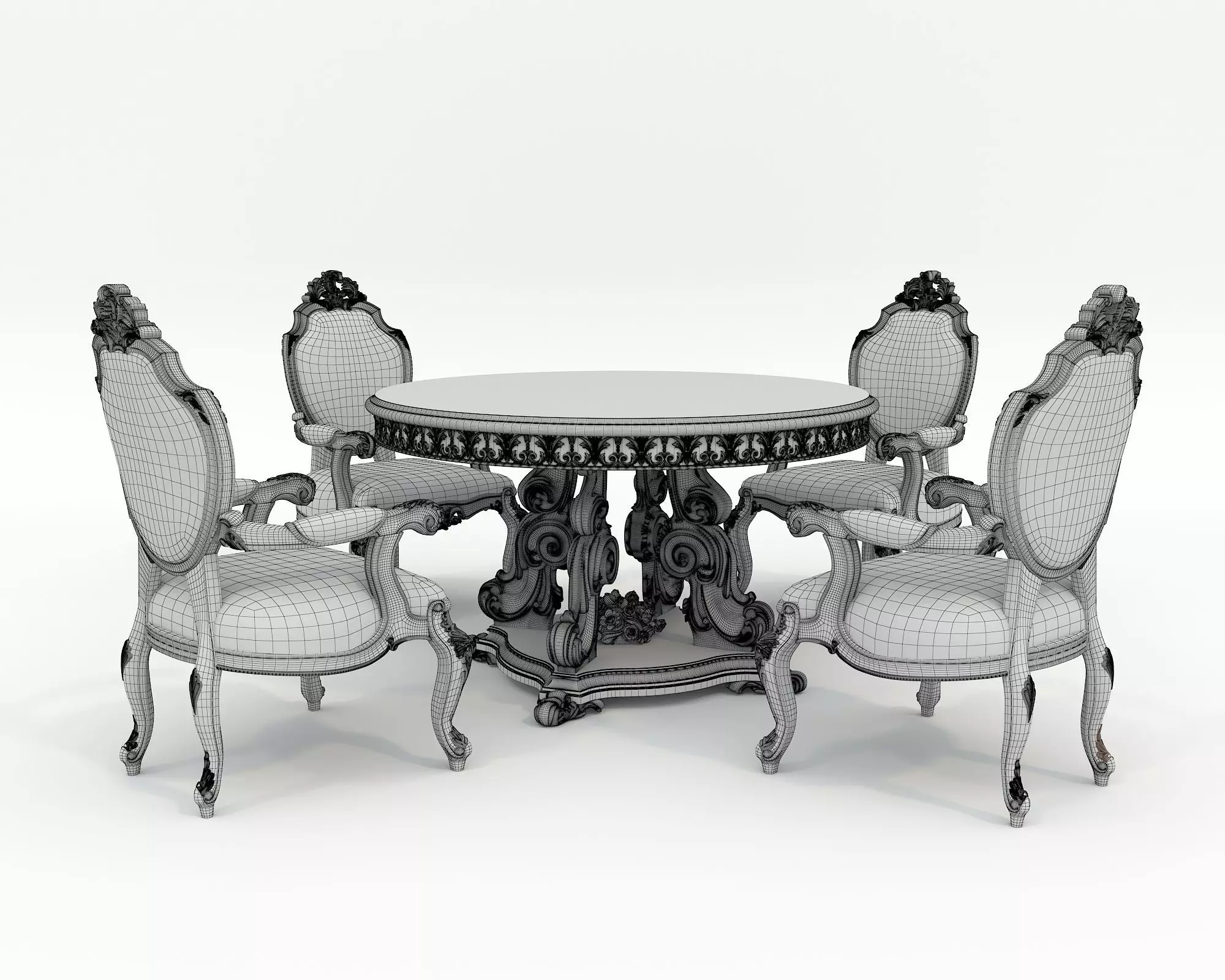 Classic European style Dining Table and Chairs 49 3D model_8