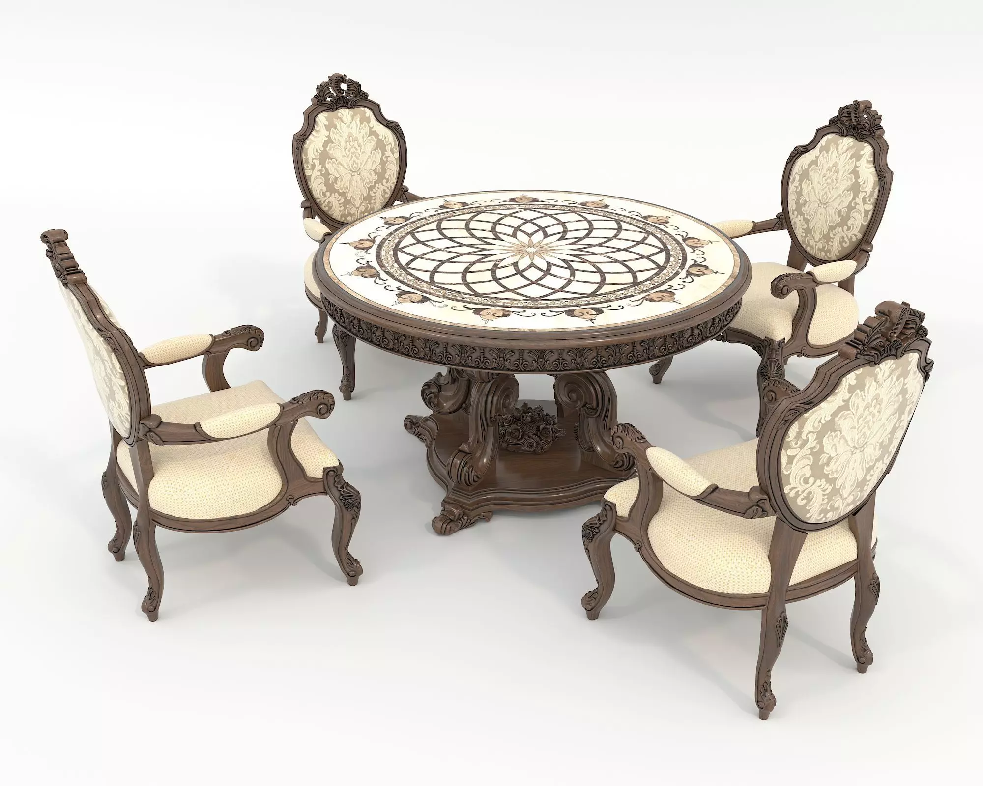 Classic European style Dining Table and Chairs 49 3D model_2