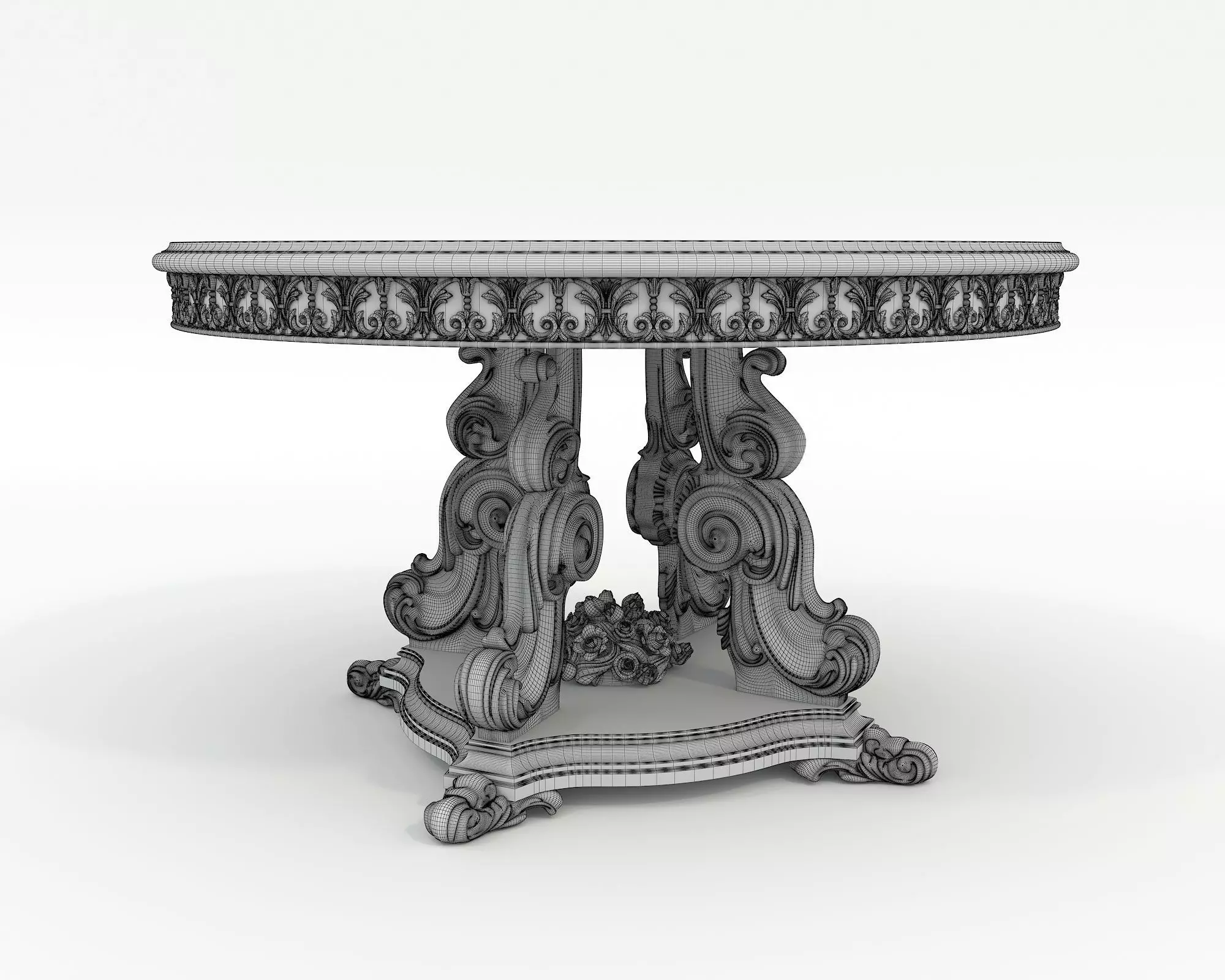 Classic European style Dining Table and Chairs 49 3D model_10