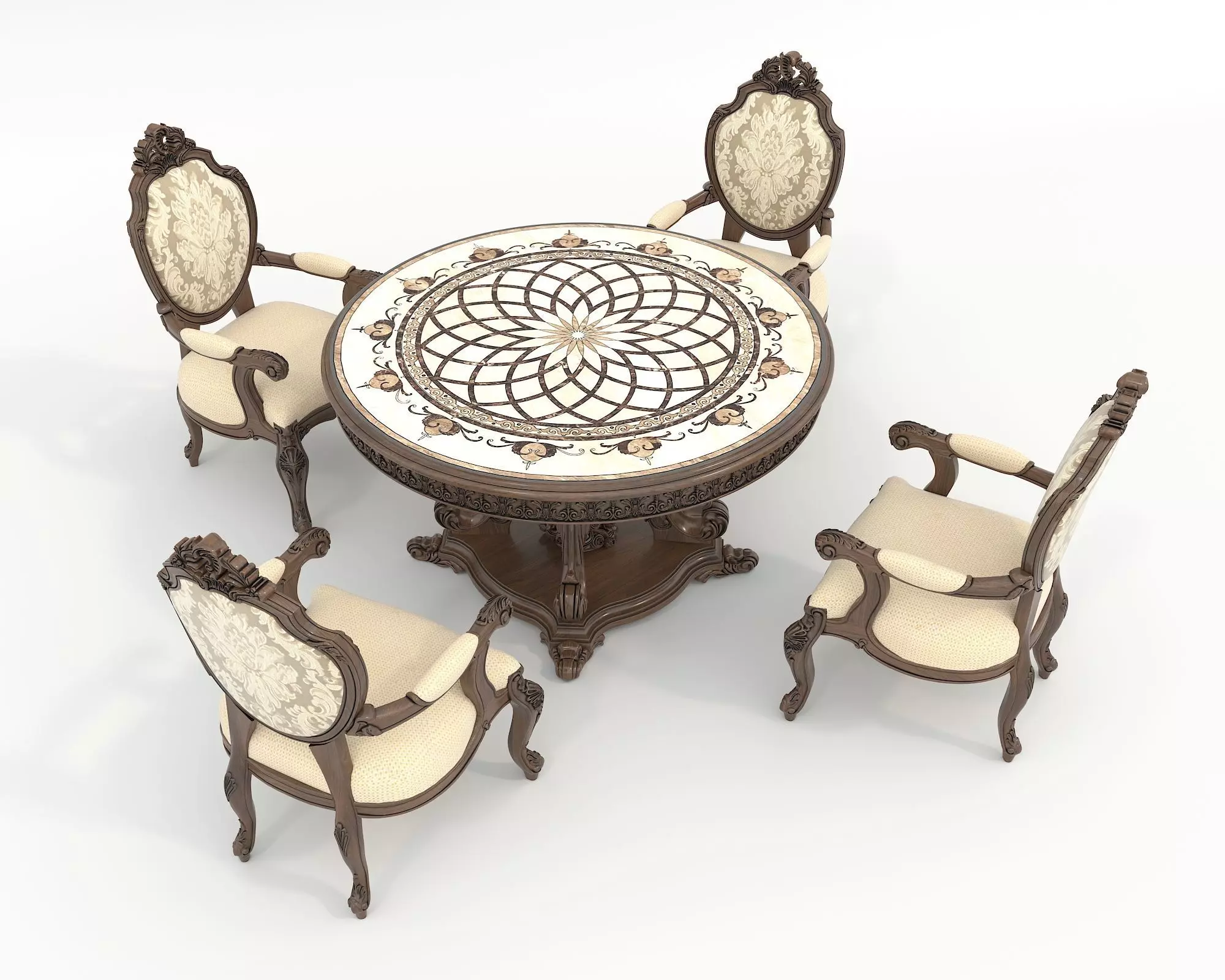Classic European style Dining Table and Chairs 49 3D model_1