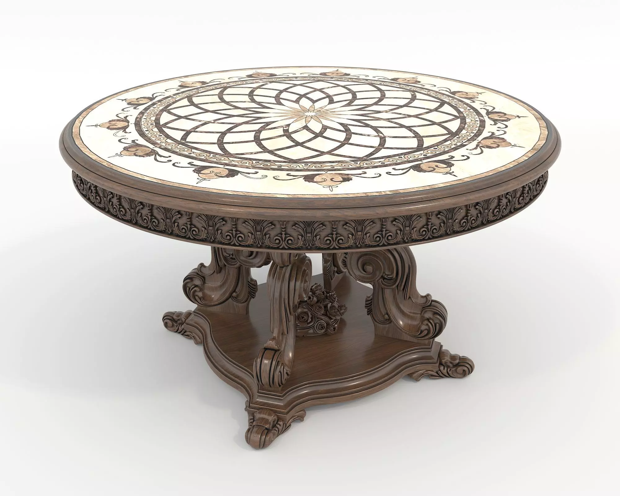 Classic European style Dining Table and Chairs 49 3D model_5