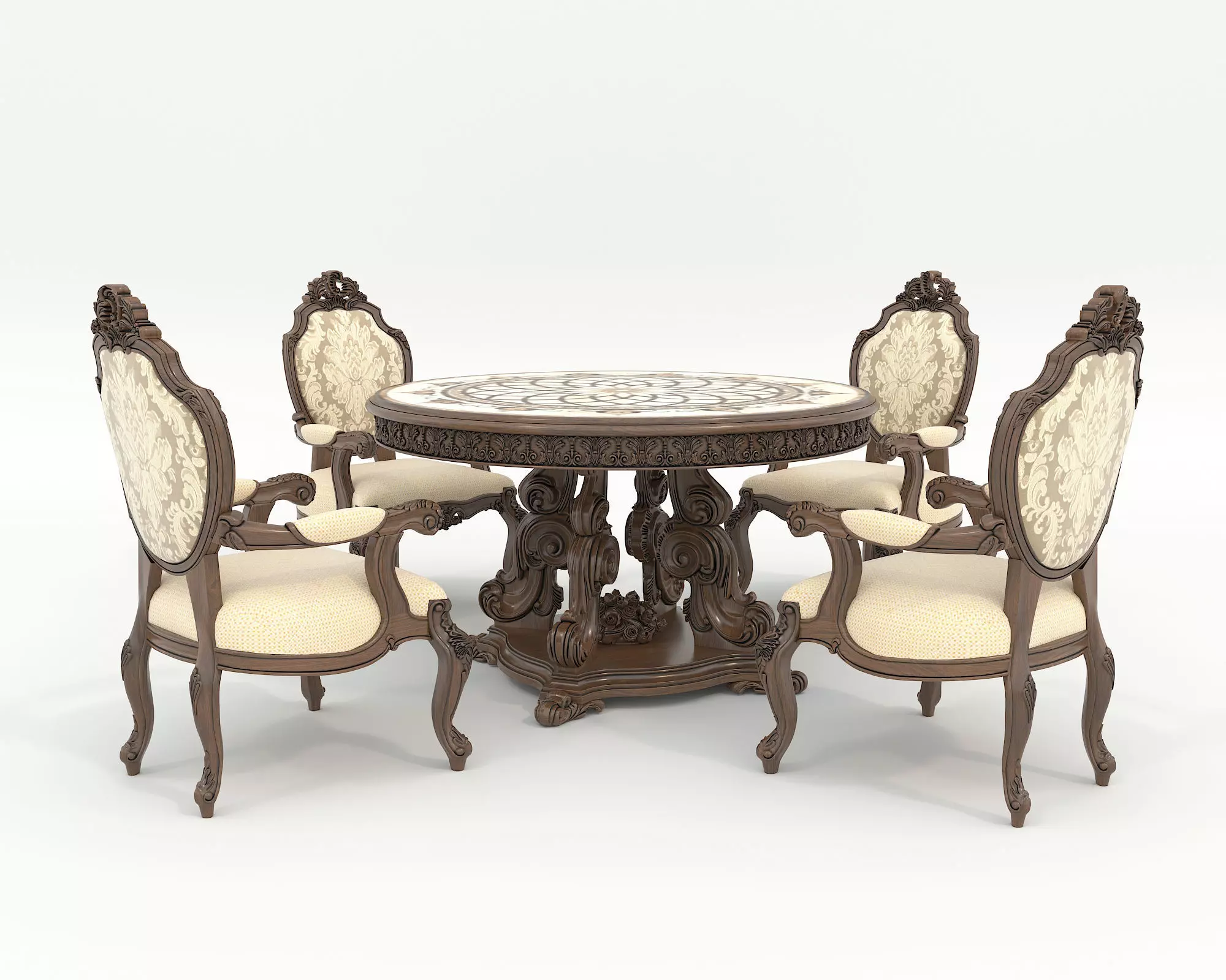 Classic European style Dining Table and Chairs 49 3D model_0