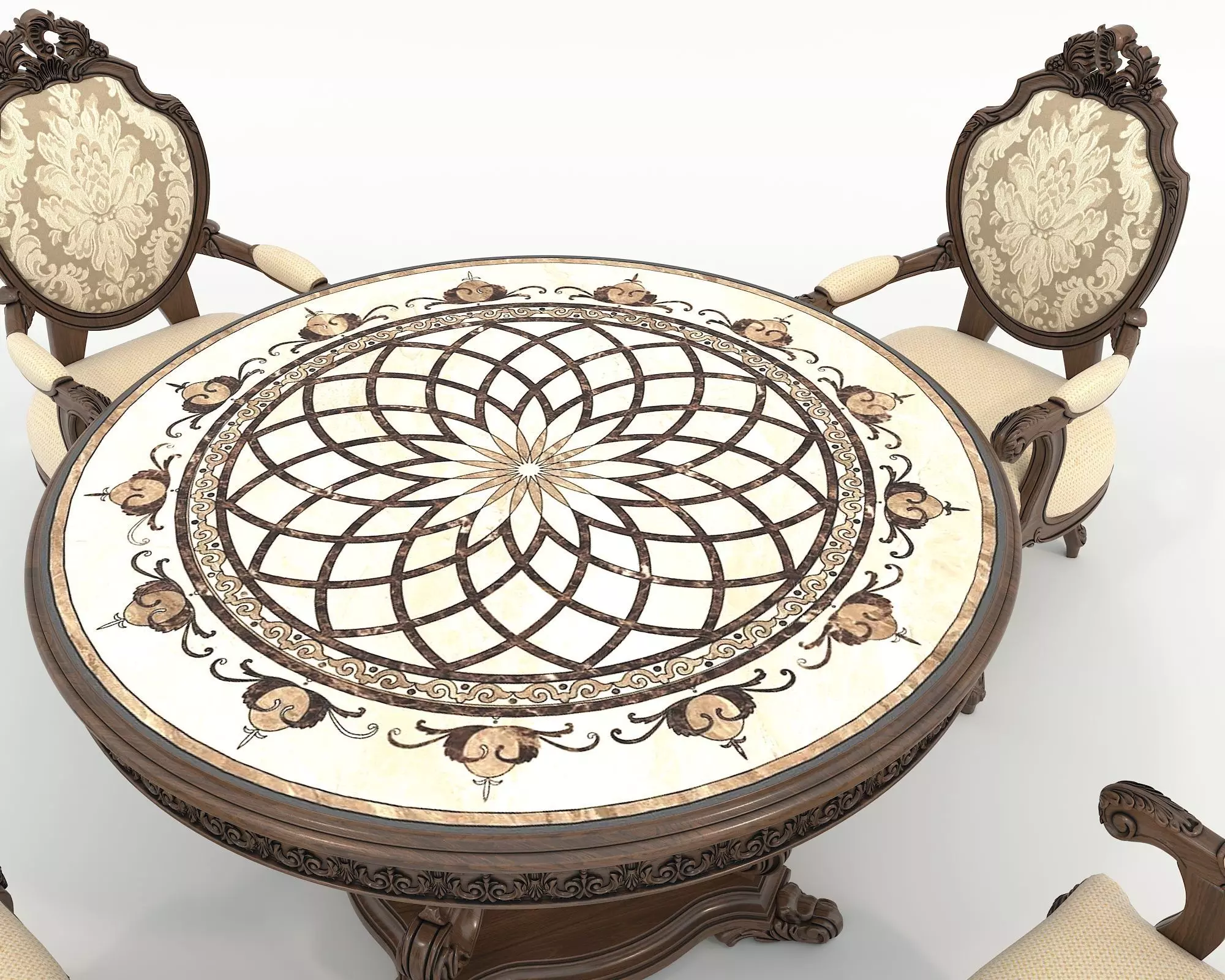 Classic European style Dining Table and Chairs 49 3D model_3