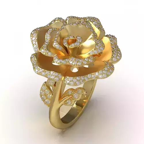 Rose Ring 3D Model - Floral Jewelry Gemstone Detail