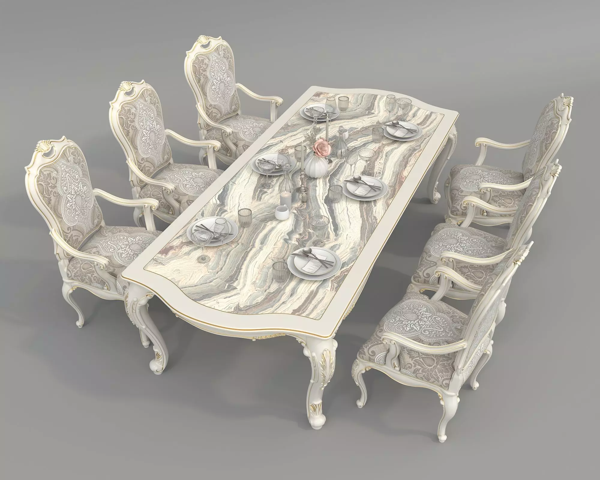 Classic European style Dining Table and Chairs 51 3D model_1