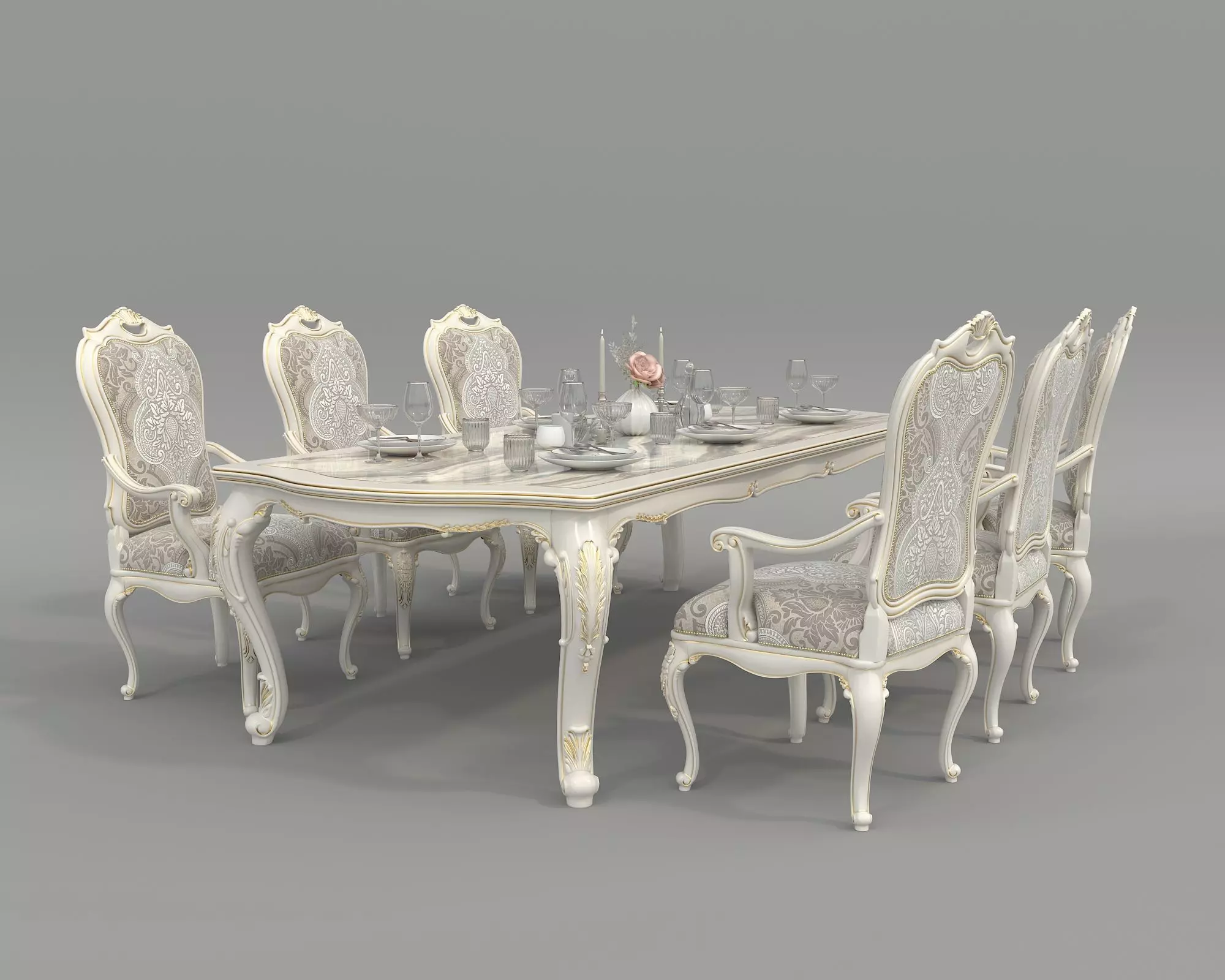 Classic European style Dining Table and Chairs 51 3D model_0