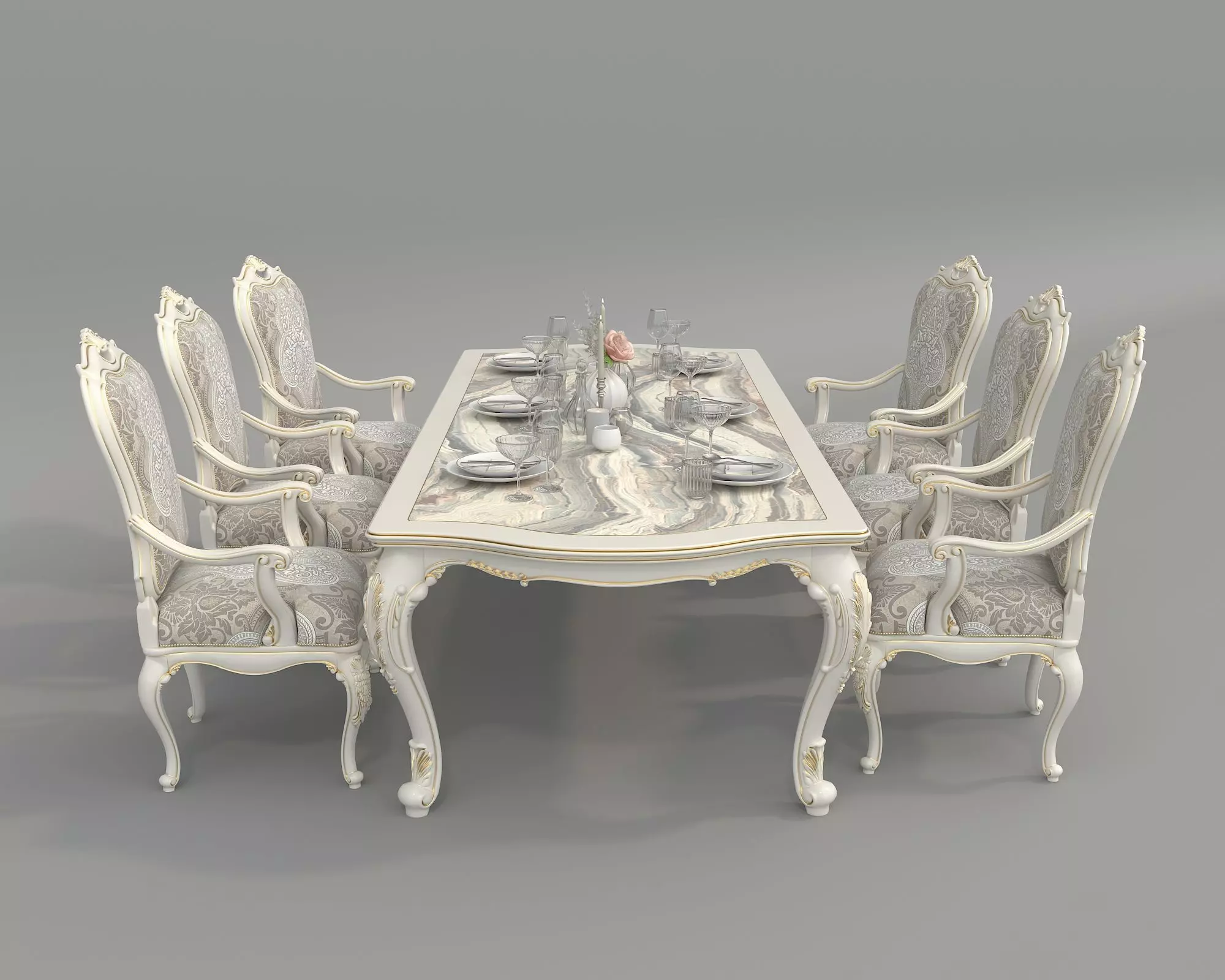 Classic European style Dining Table and Chairs 51 3D model_2
