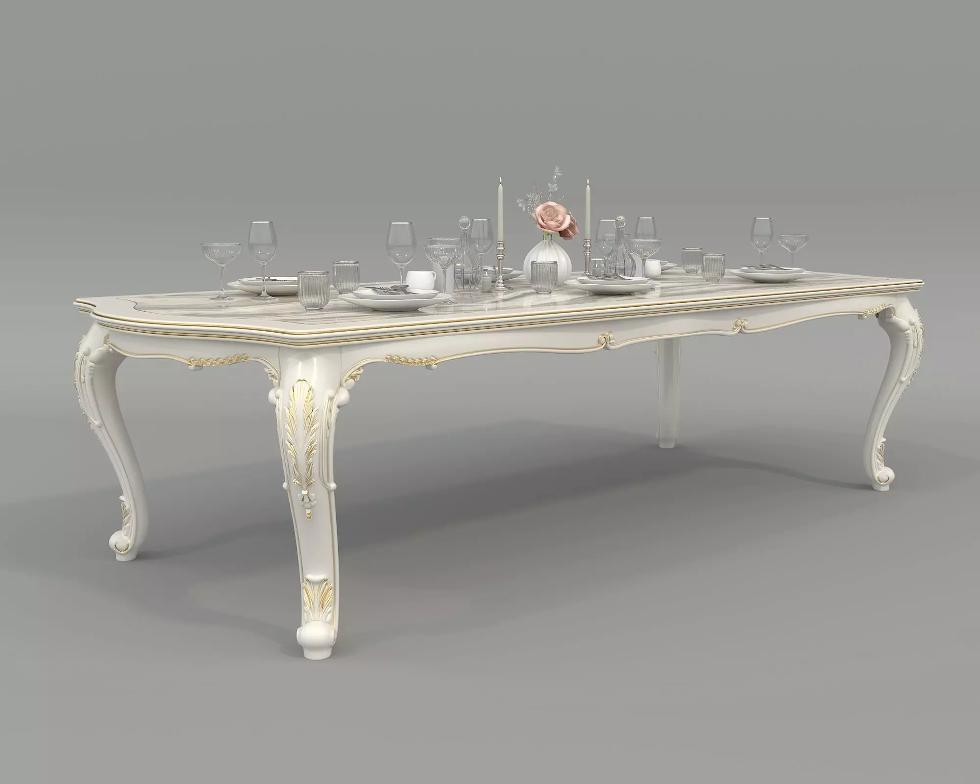 Classic European style Dining Table and Chairs 51 3D model_6