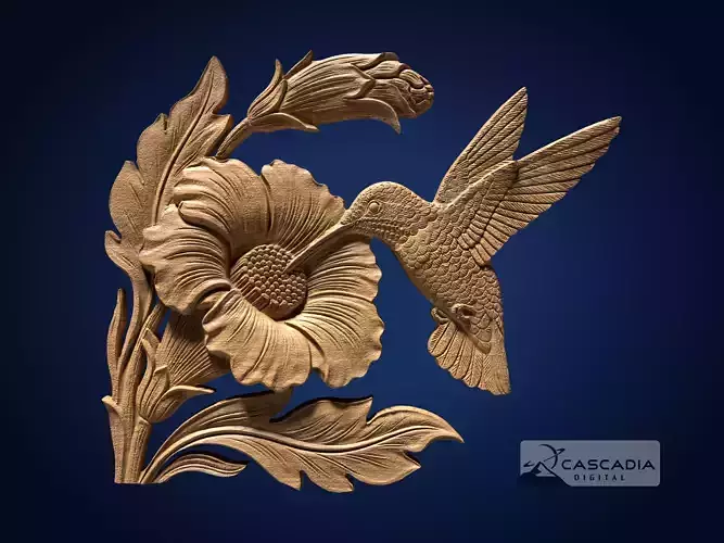 Hummingbird Drinking Nectar - CNC Router Carving Casting