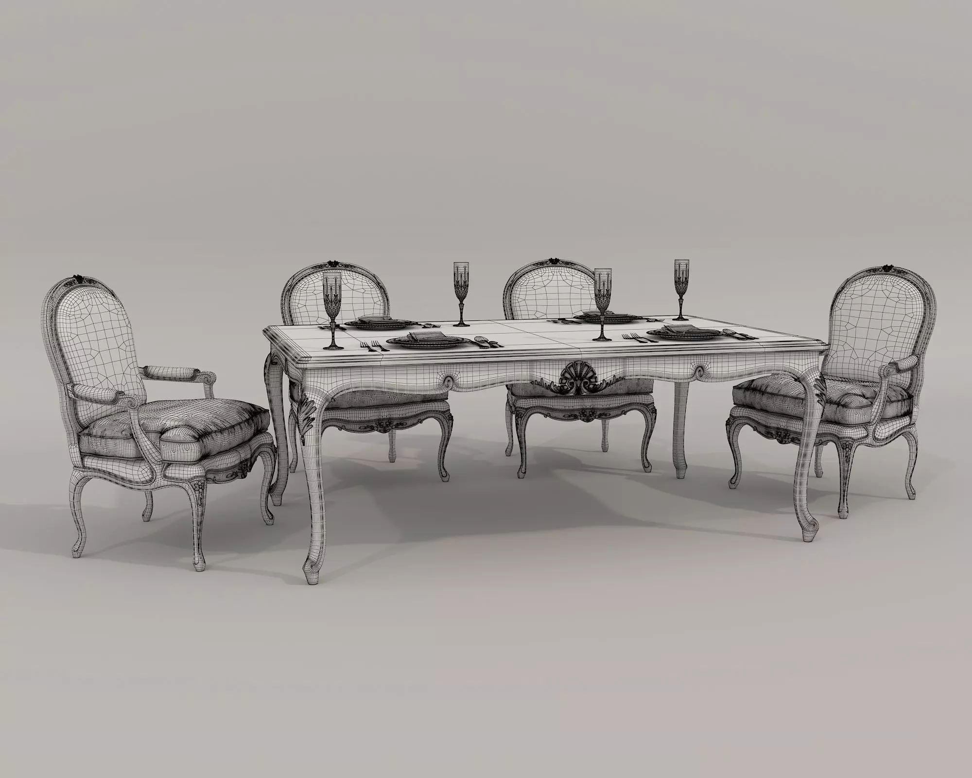 Classic European style Dining Table and Chairs 52 3D model_8