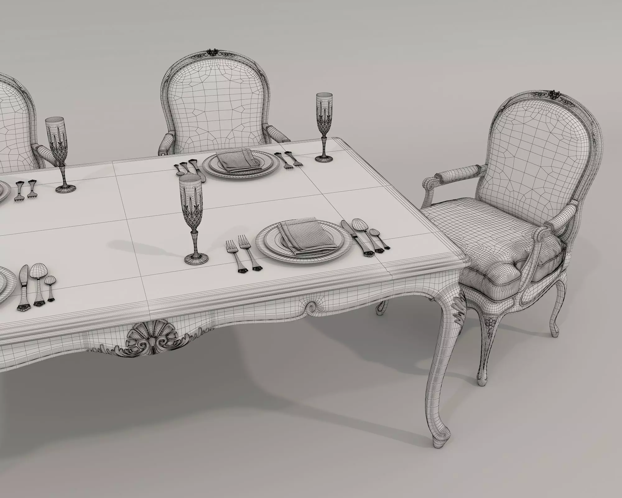 Classic European style Dining Table and Chairs 52 3D model_10