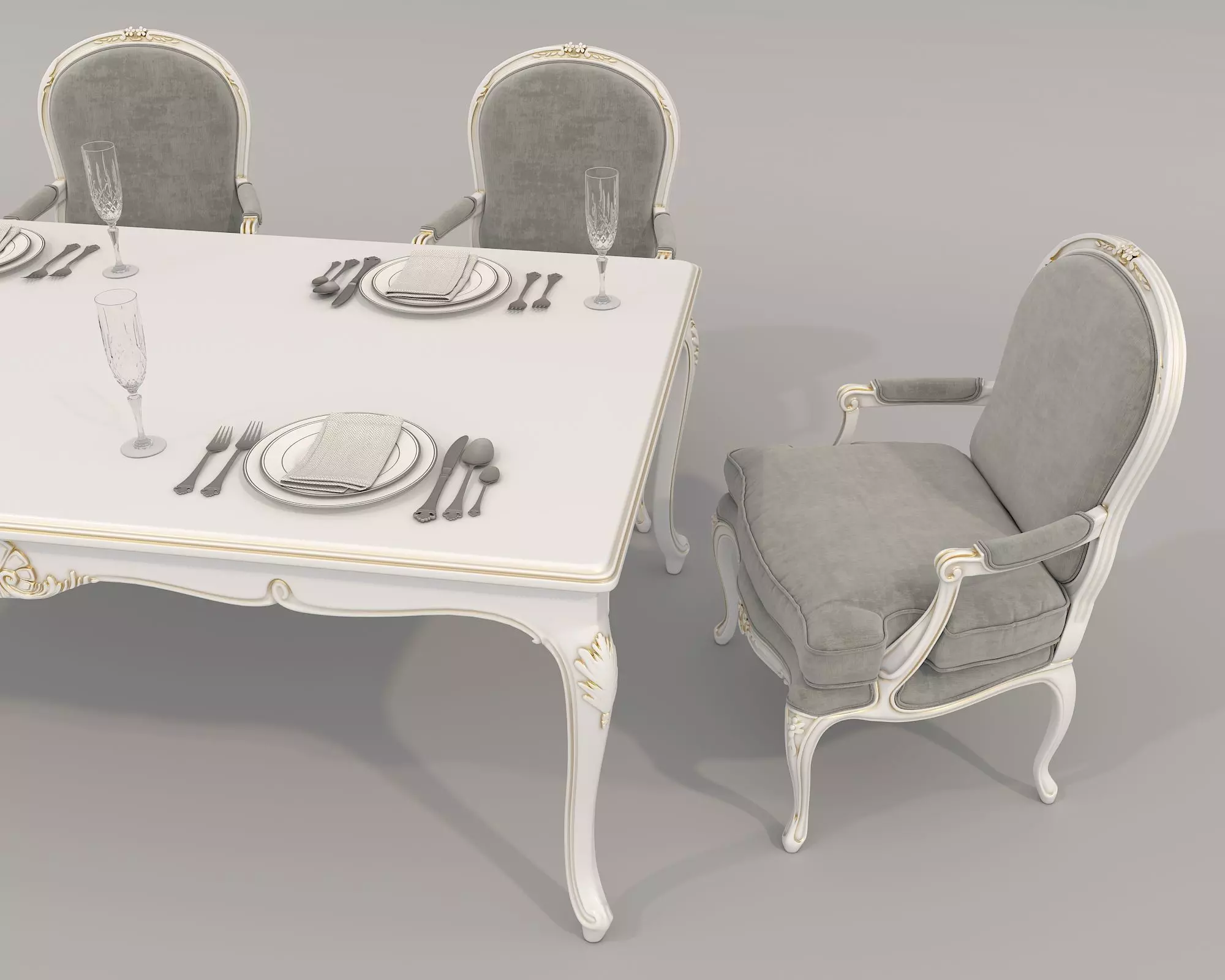 Classic European style Dining Table and Chairs 52 3D model_3