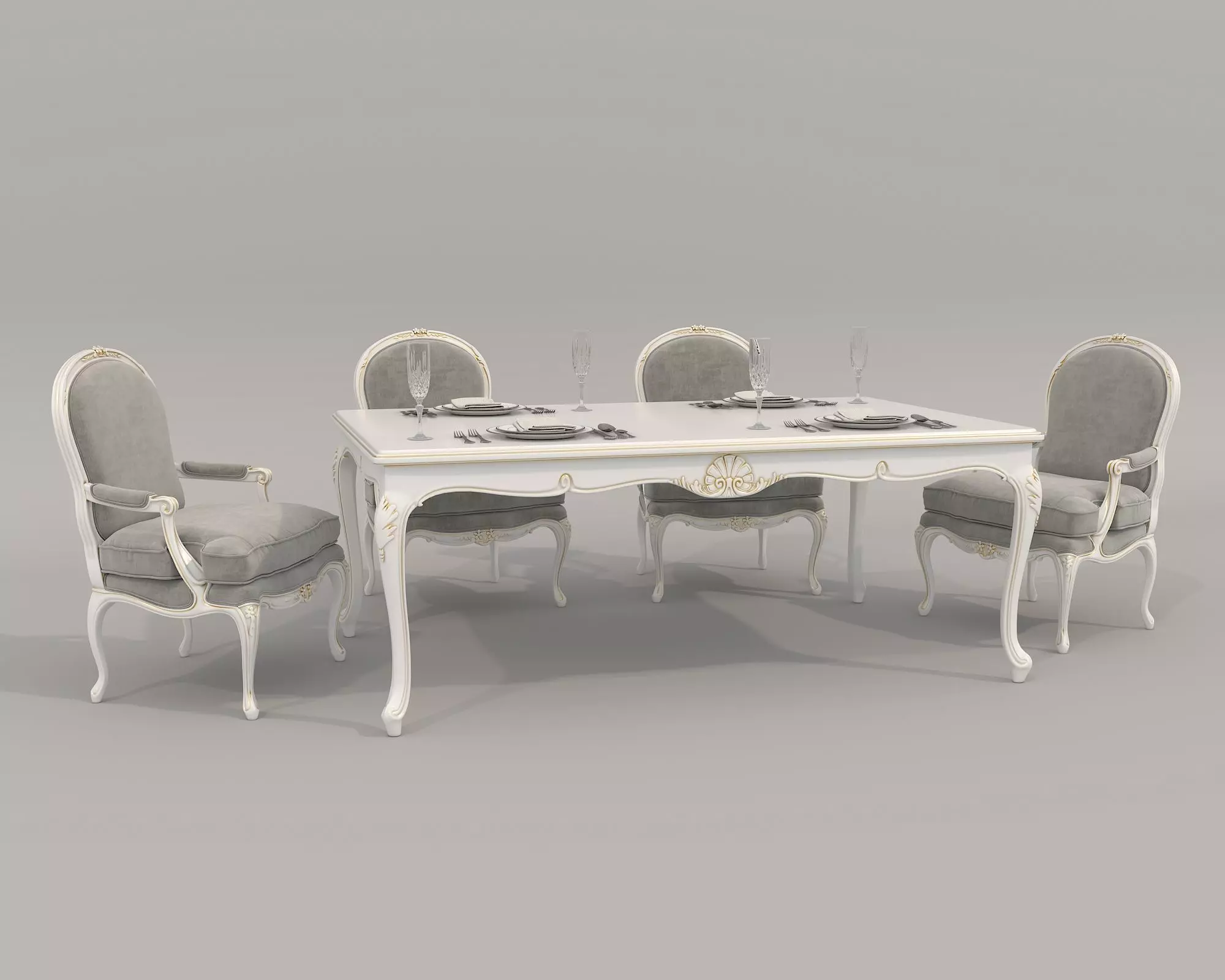 Classic European style Dining Table and Chairs 52 3D model_0
