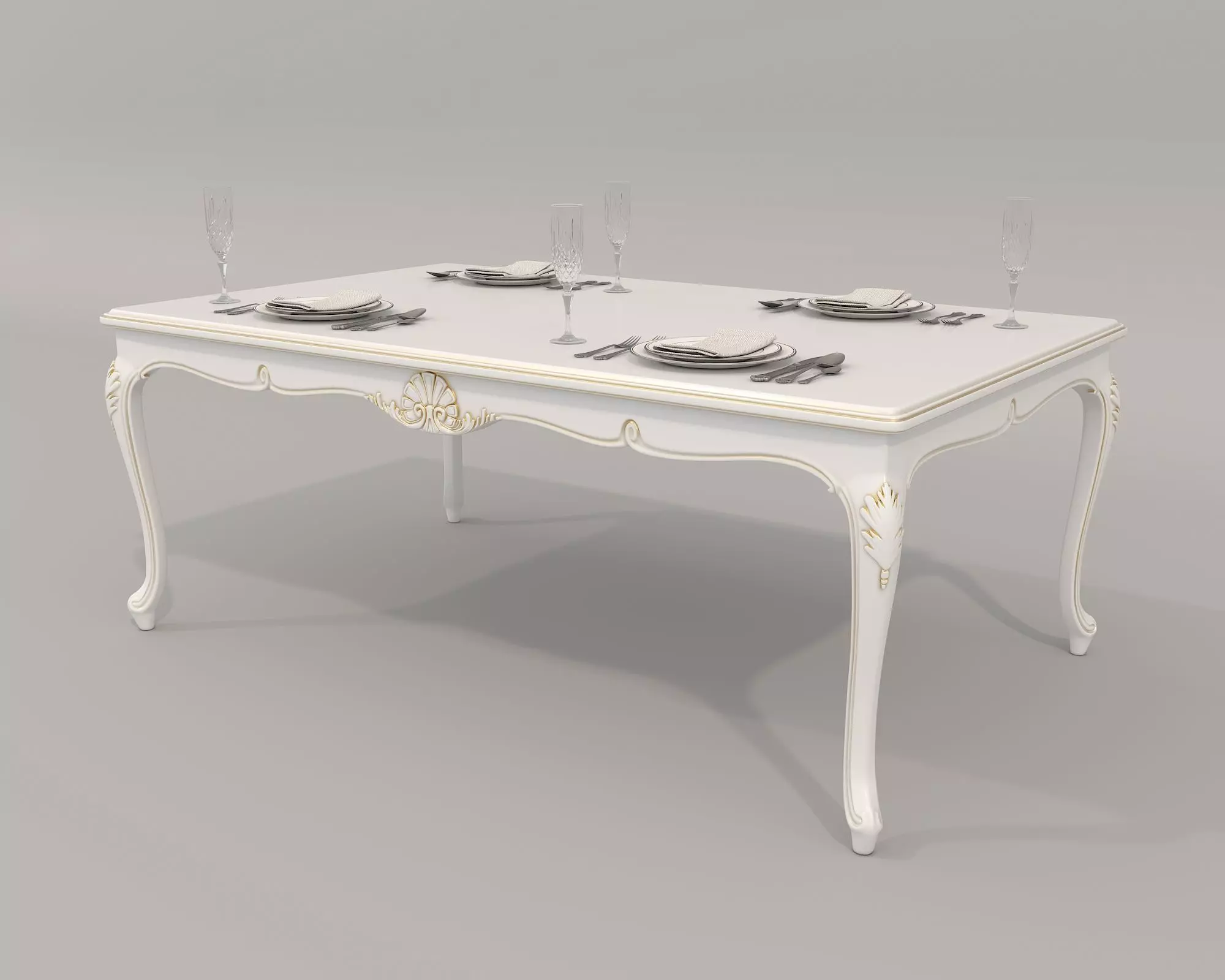 Classic European style Dining Table and Chairs 52 3D model_7