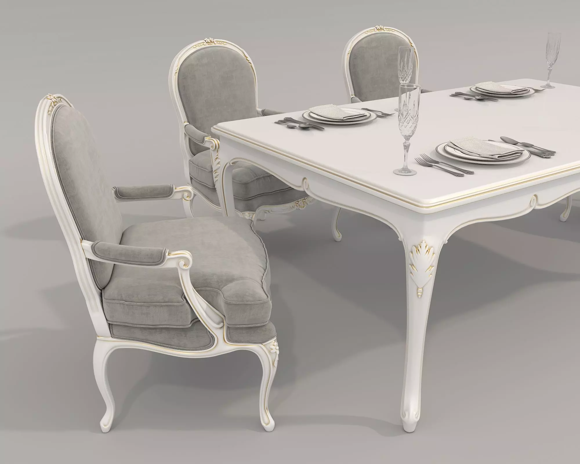 Classic European style Dining Table and Chairs 52 3D model_2