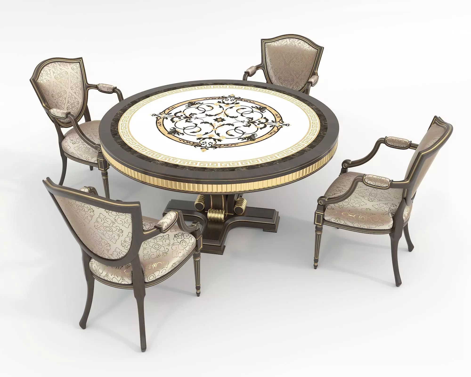 European style Dining Table and Chairs 14 3D model_1