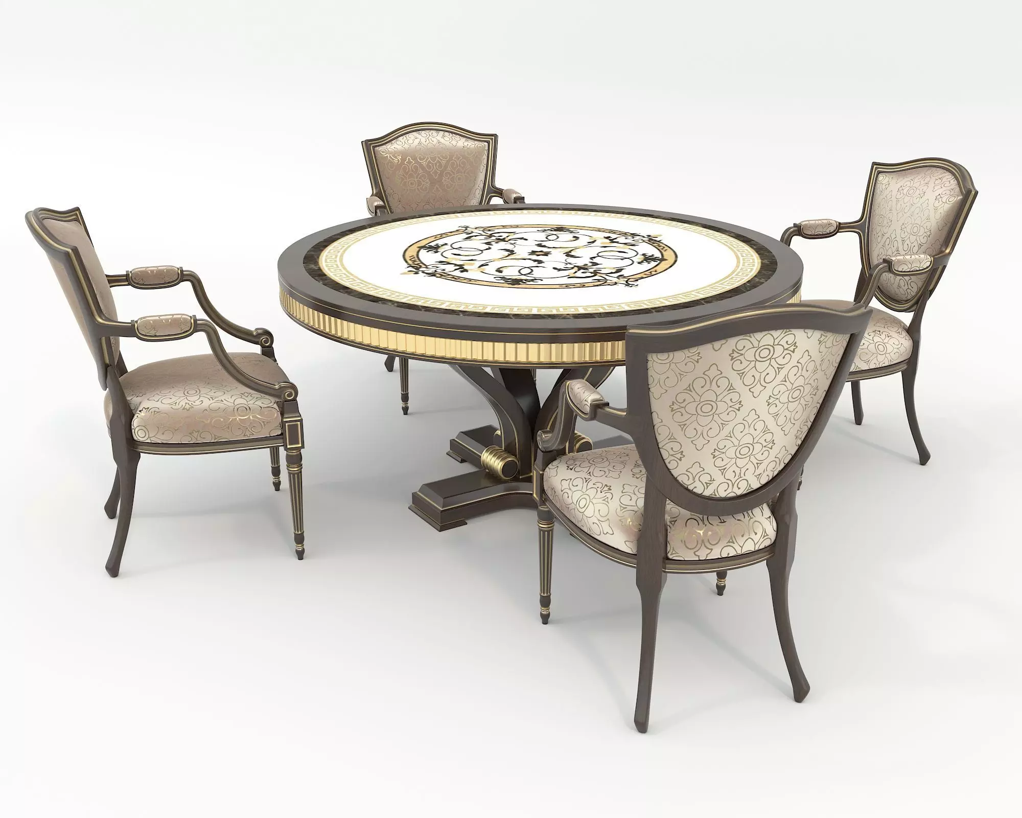 European style Dining Table and Chairs 14 3D model_2