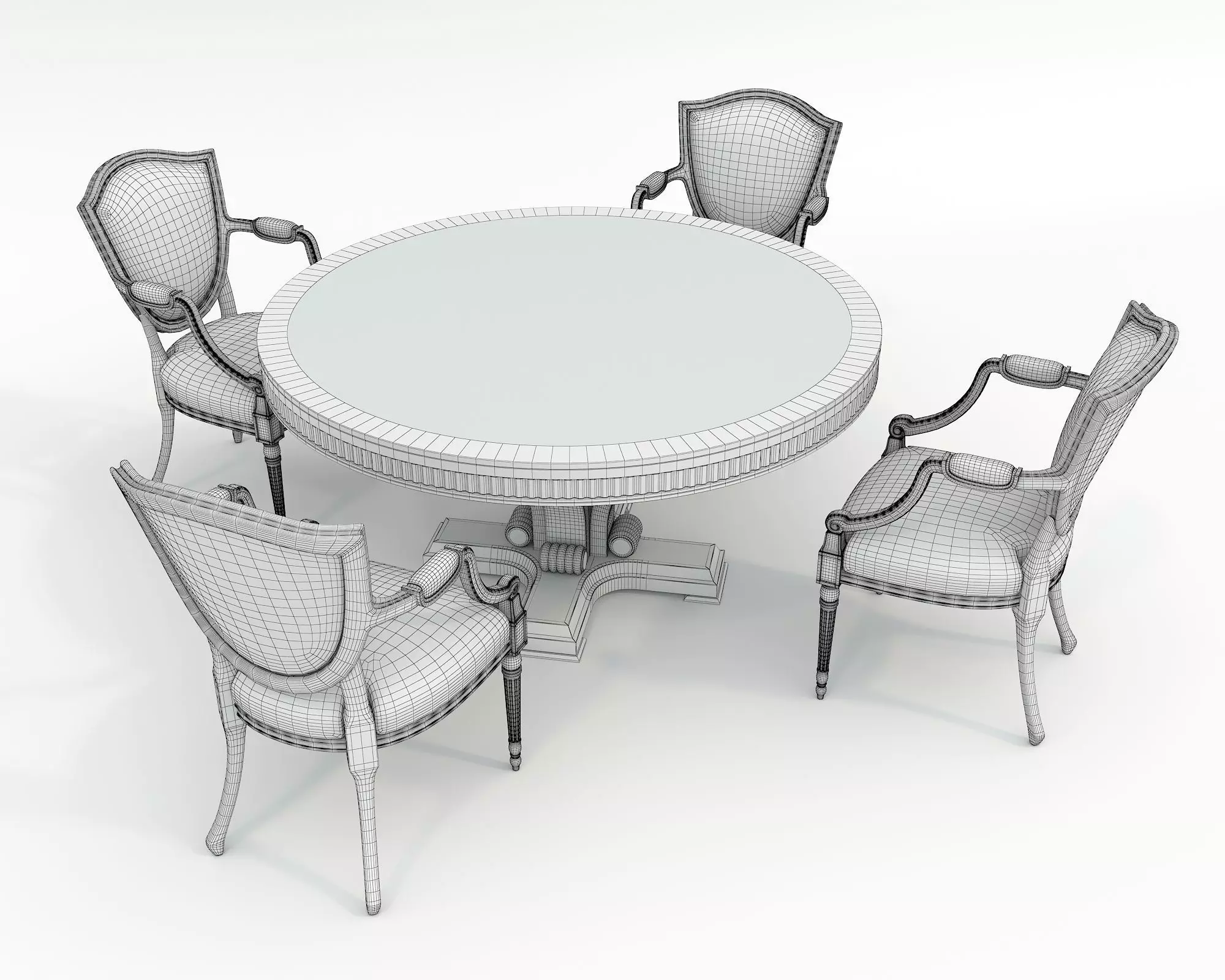 European style Dining Table and Chairs 14 3D model_8