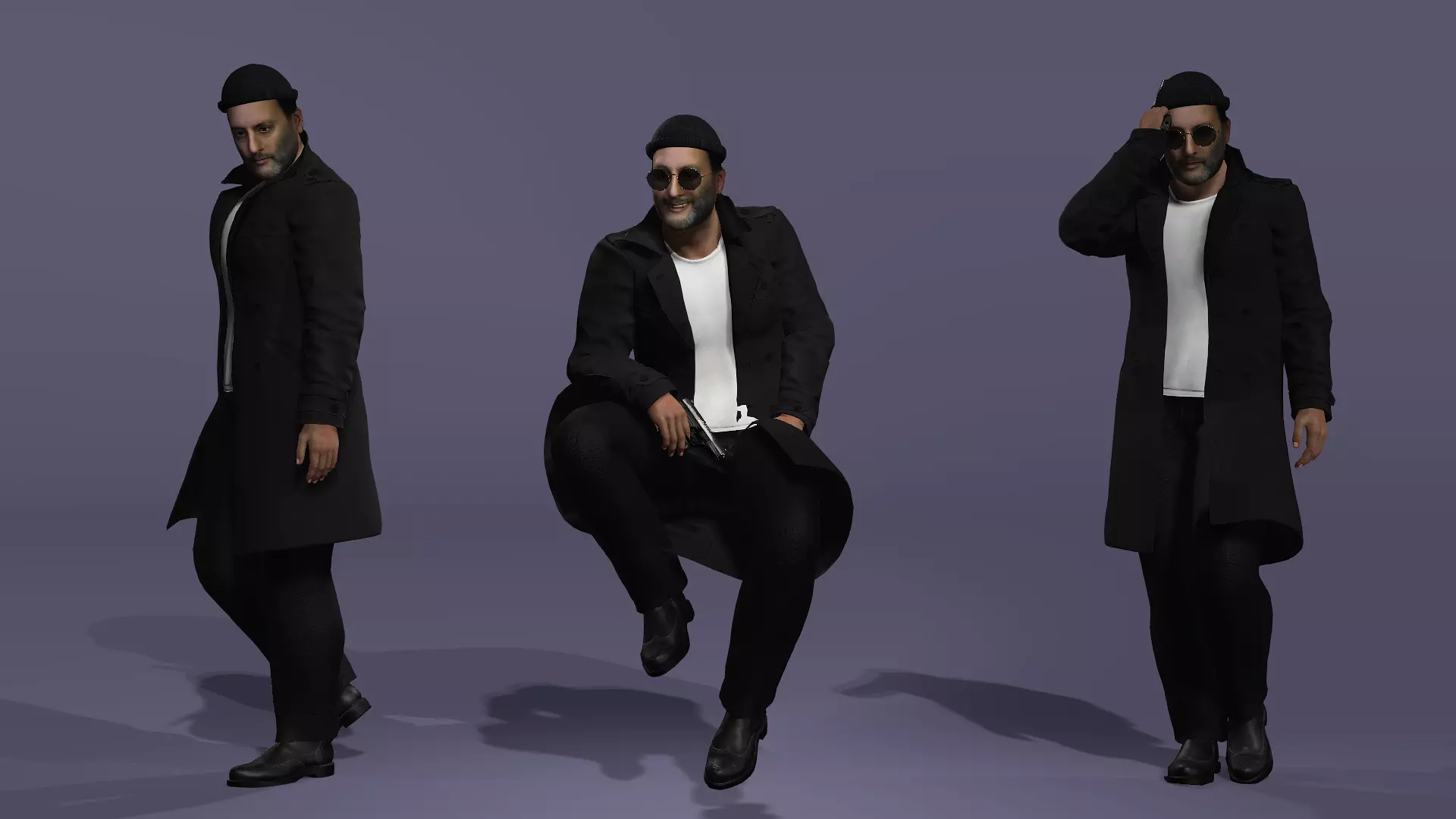 Jean Reno as Leon The Professional Fully Rigged for Unreal Low-poly 3D model_14