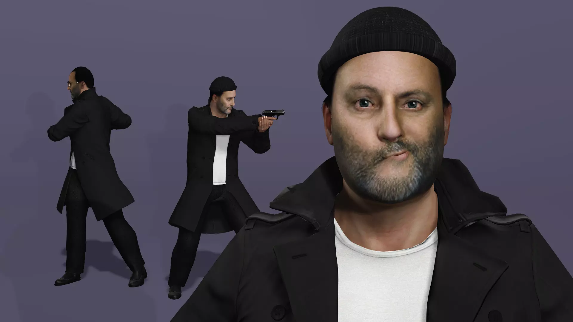 Jean Reno as Leon The Professional Fully Rigged for Unreal Low-poly 3D model_10