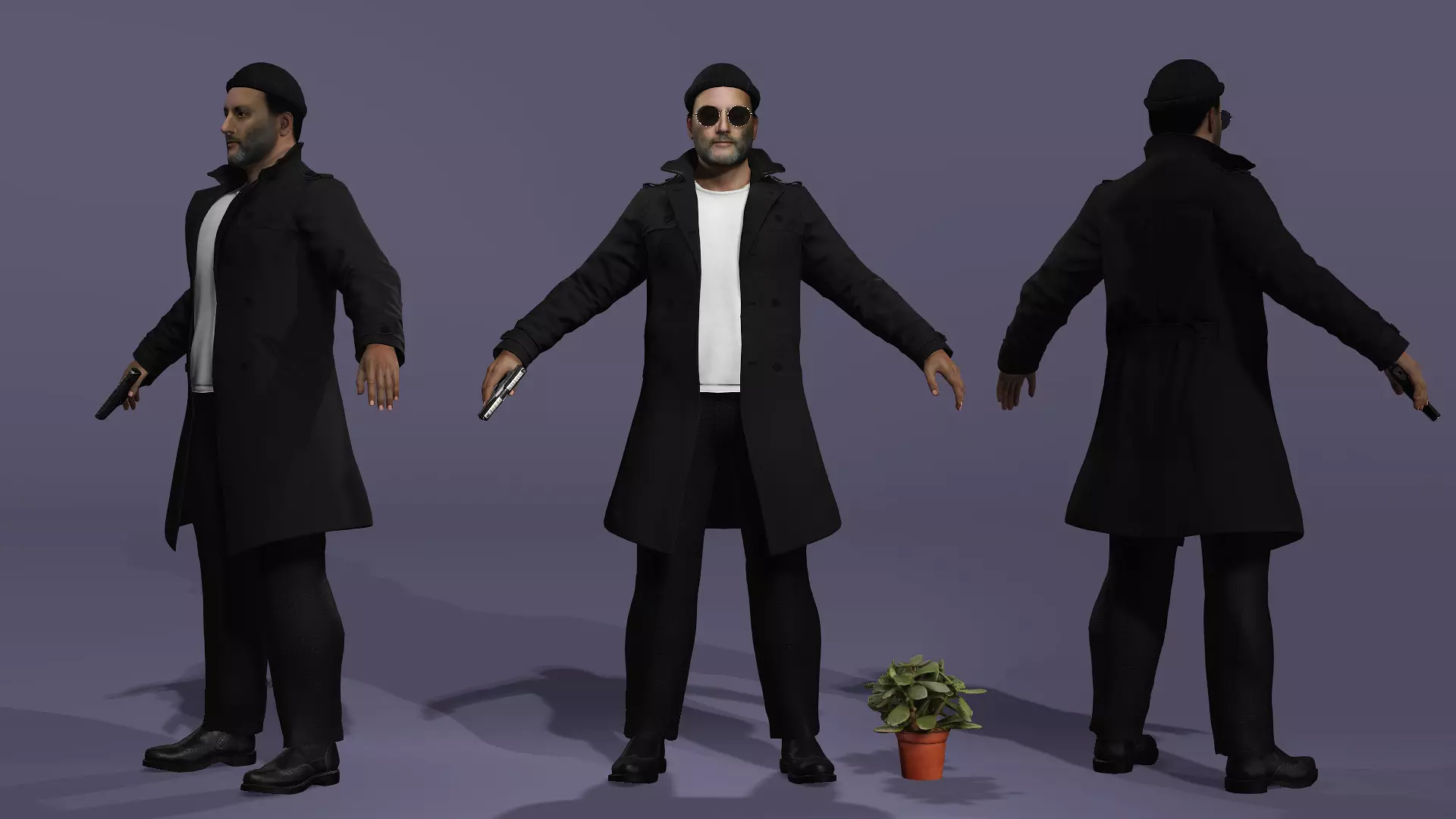 Jean Reno as Leon The Professional Fully Rigged for Unreal Low-poly 3D model_4