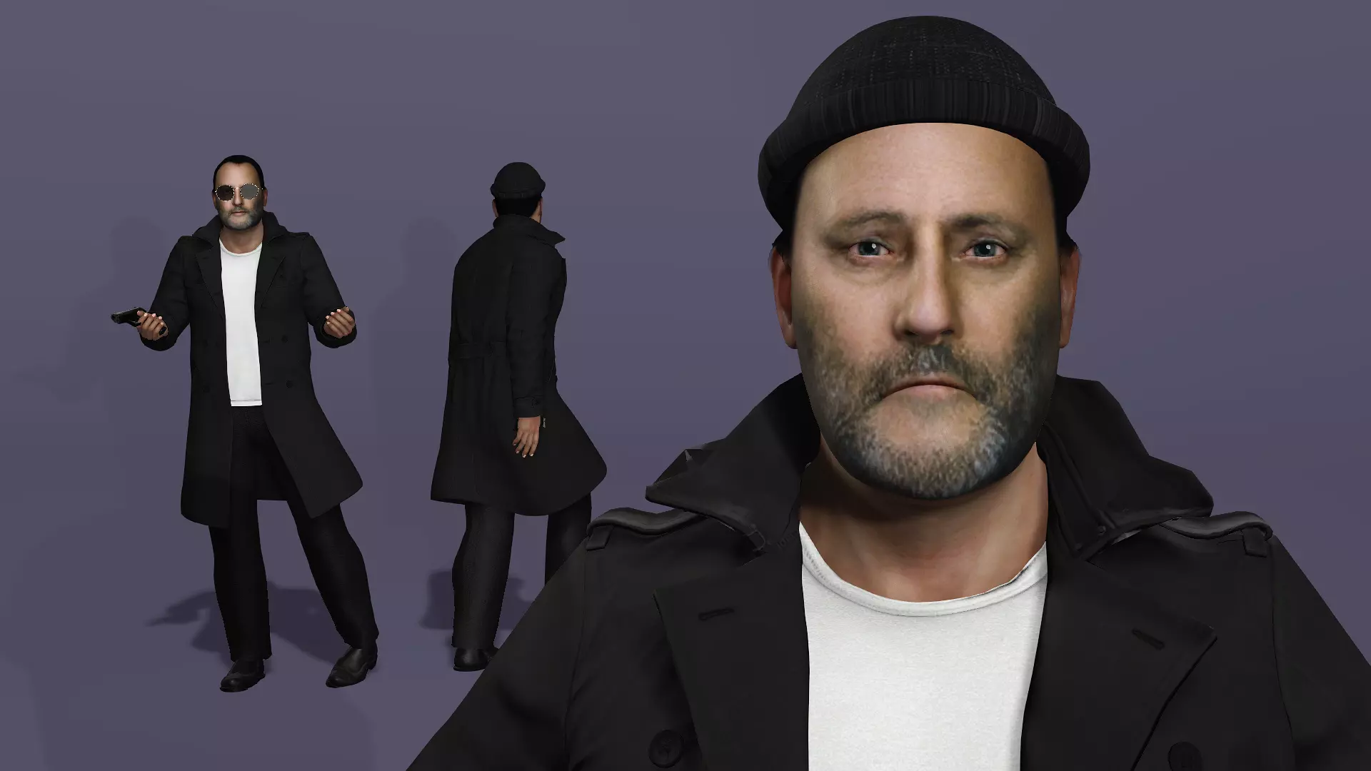 Jean Reno as Leon The Professional Fully Rigged for Unreal Low-poly 3D model_6
