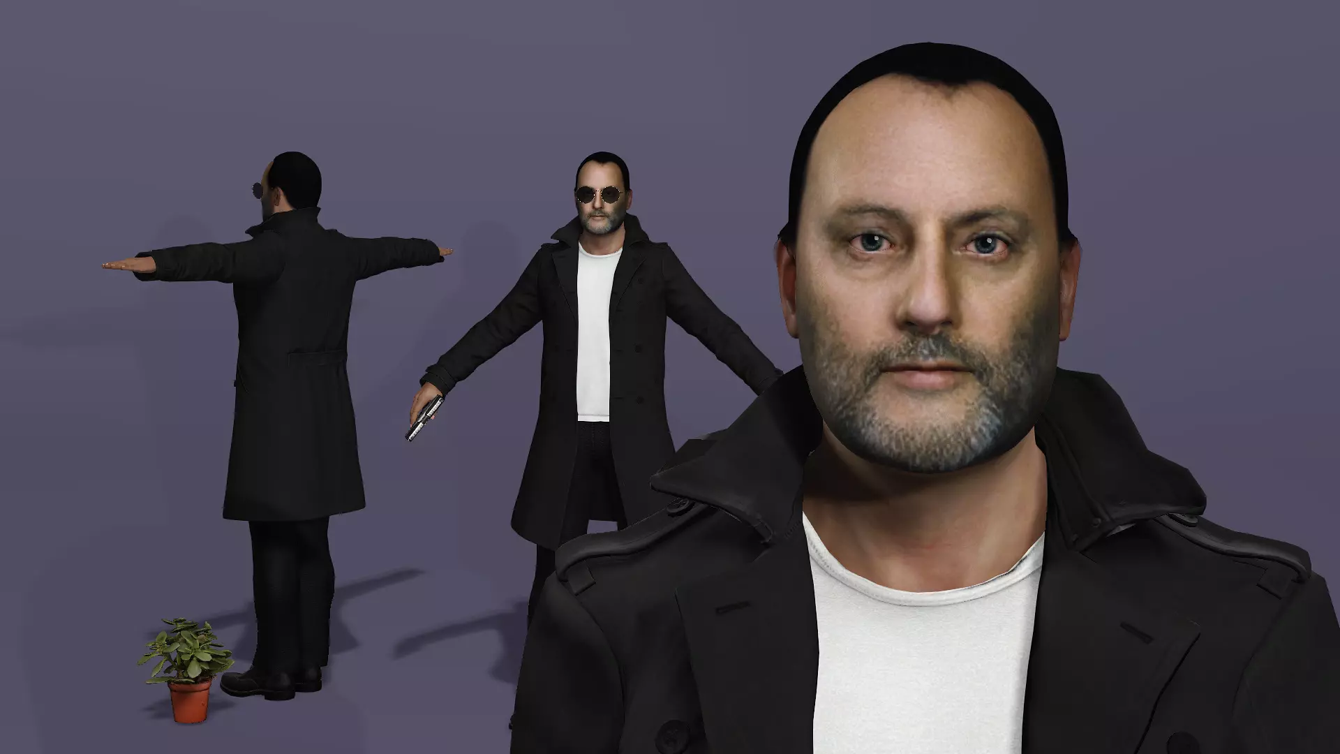 Jean Reno as Leon The Professional Fully Rigged for Unreal Low-poly 3D model_3