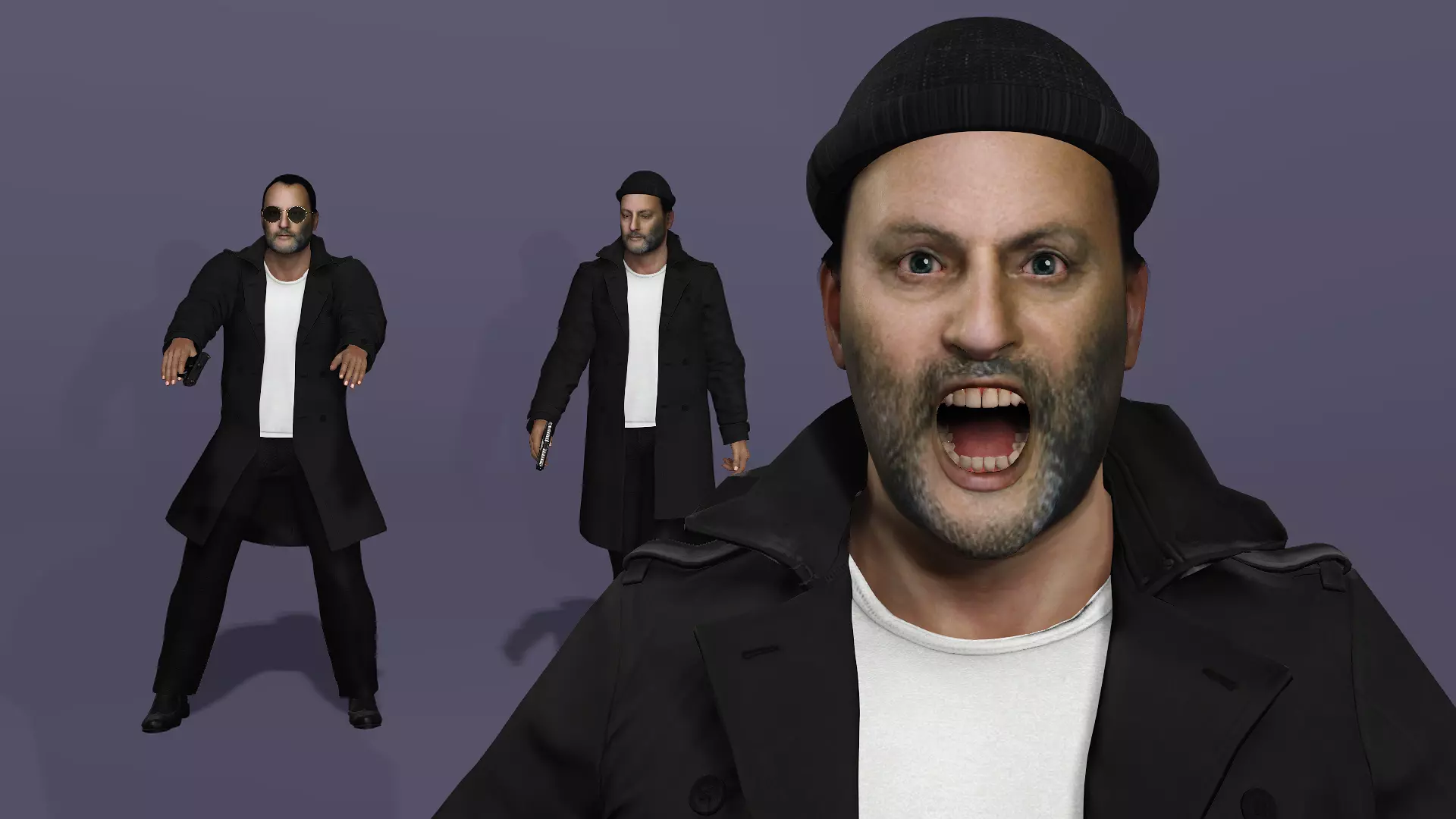 Jean Reno as Leon The Professional Fully Rigged for Unreal Low-poly 3D model_9