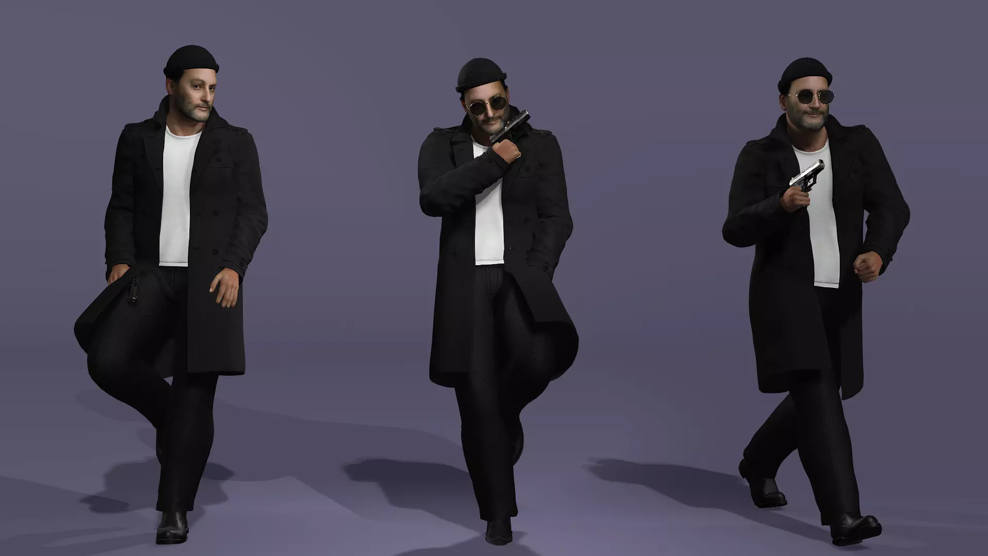 Jean Reno as Leon The Professional Fully Rigged for Unreal Low-poly 3D model_15