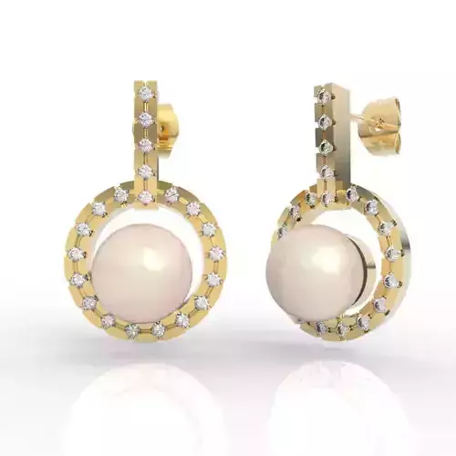 Luxury Pearl Diamond Circle Stud Earrings 